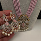 CZ Beads Long Color Stone Birdie Necklace - Pink