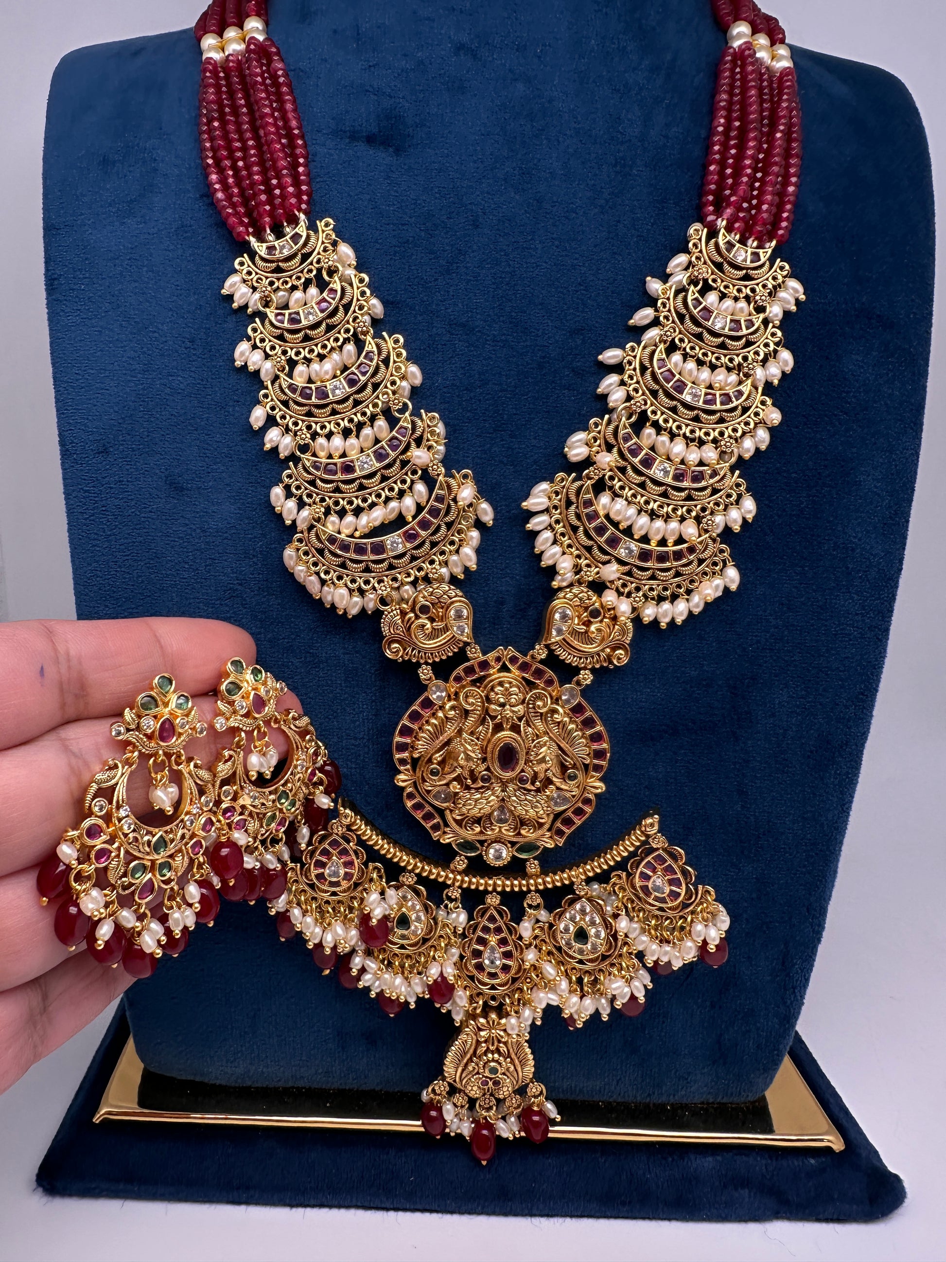 Chandbali Red Beads Long Necklace - 