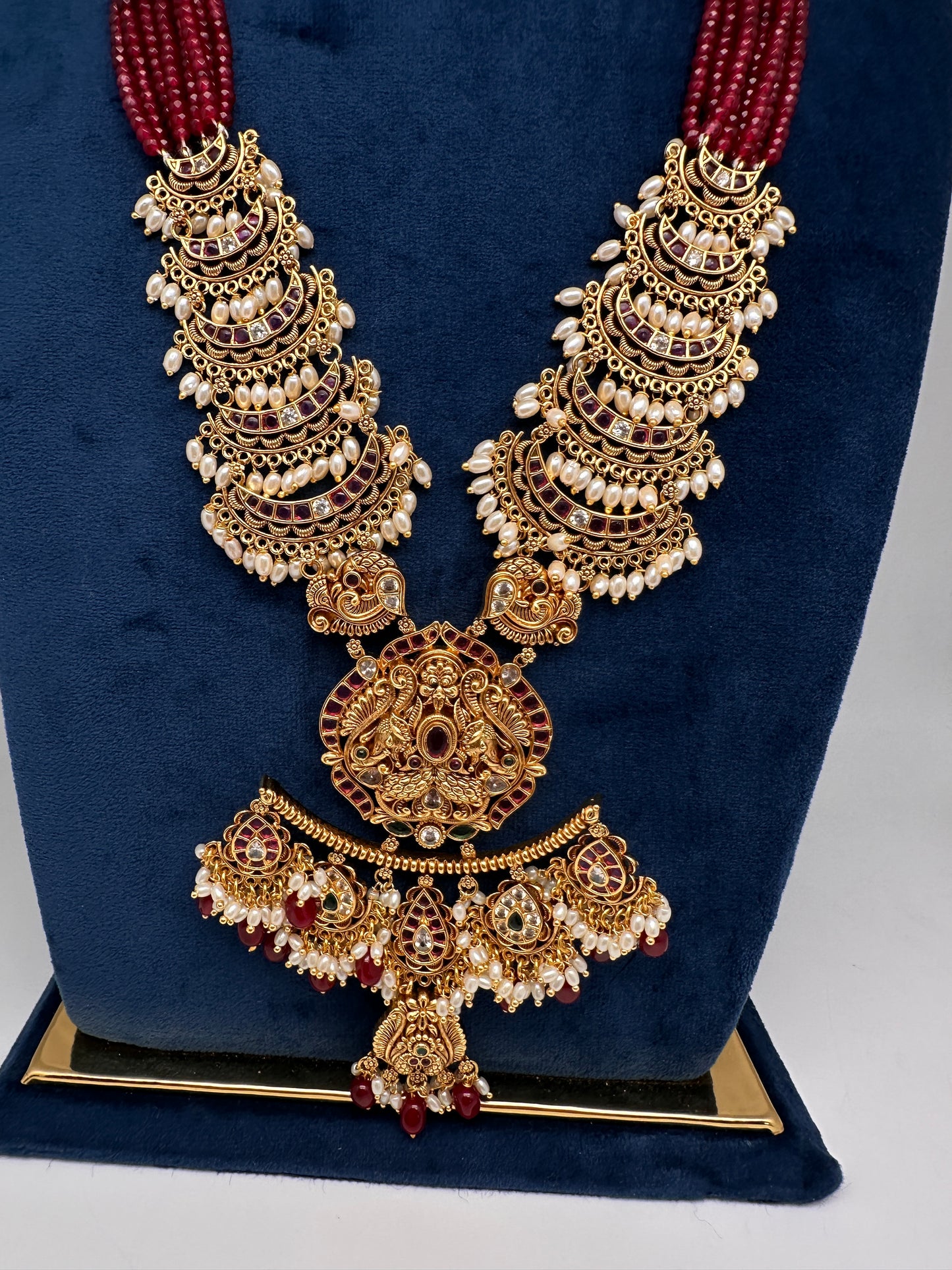 Chandbali Red Beads Long Necklace - 