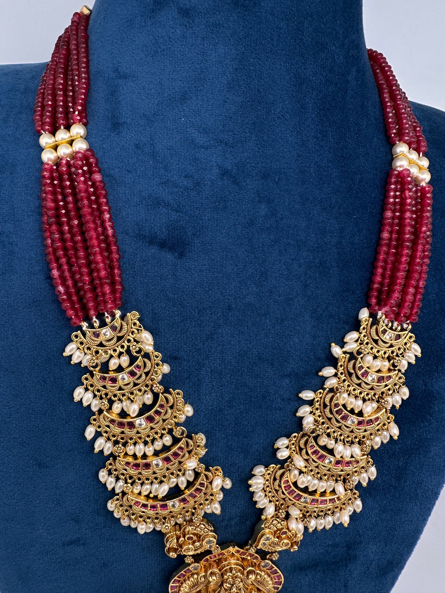 Chandbali Red Beads Long Necklace - 
