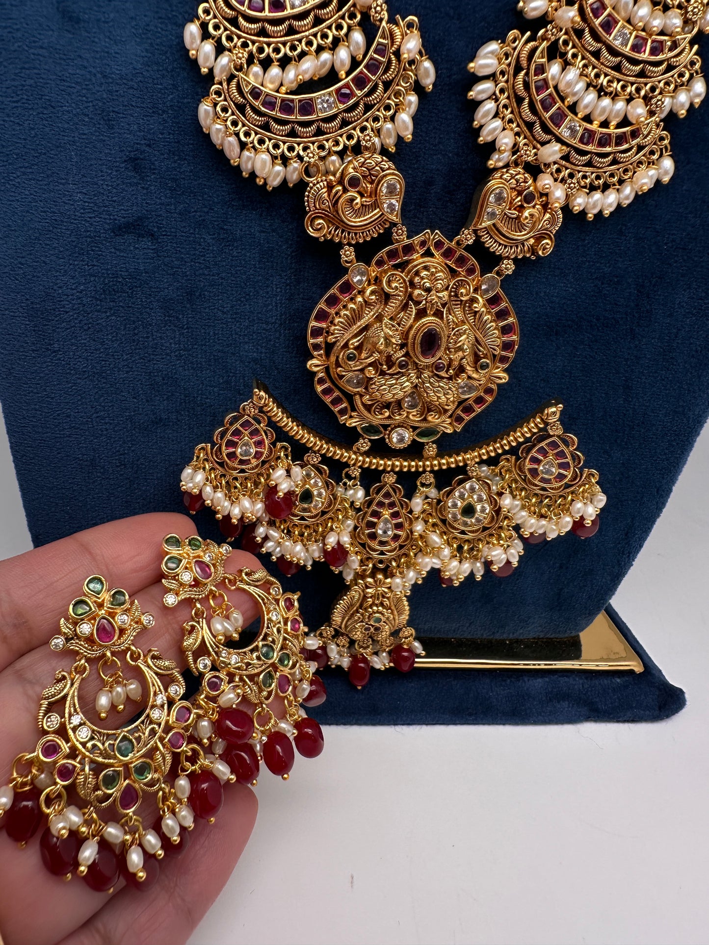 Chandbali Red Beads Long Necklace - 