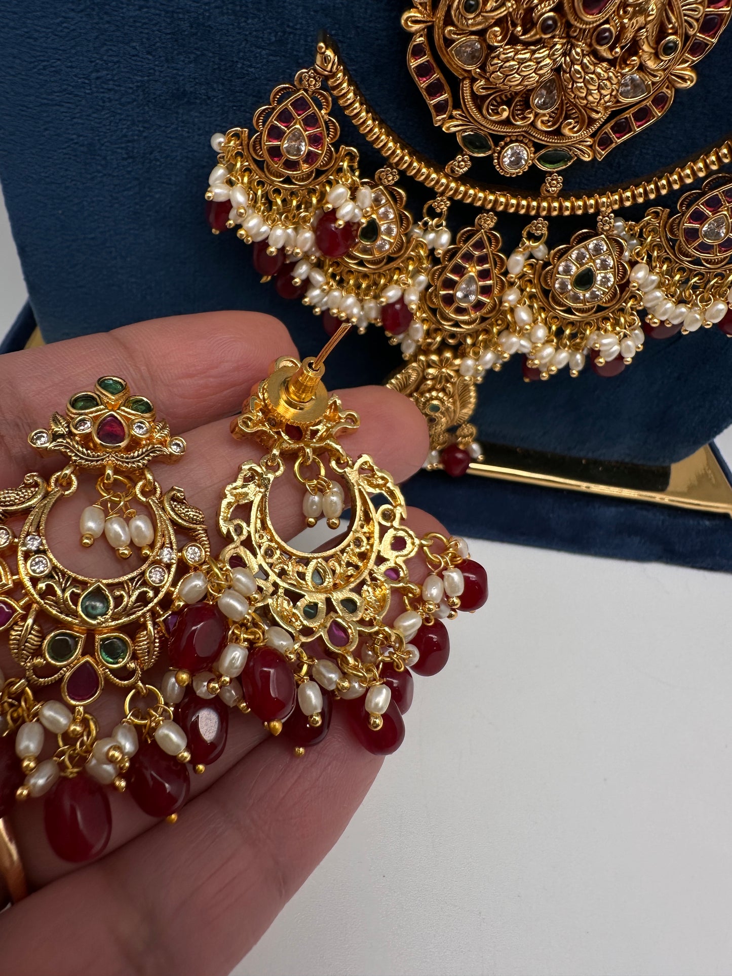 Chandbali Red Beads Long Necklace - 