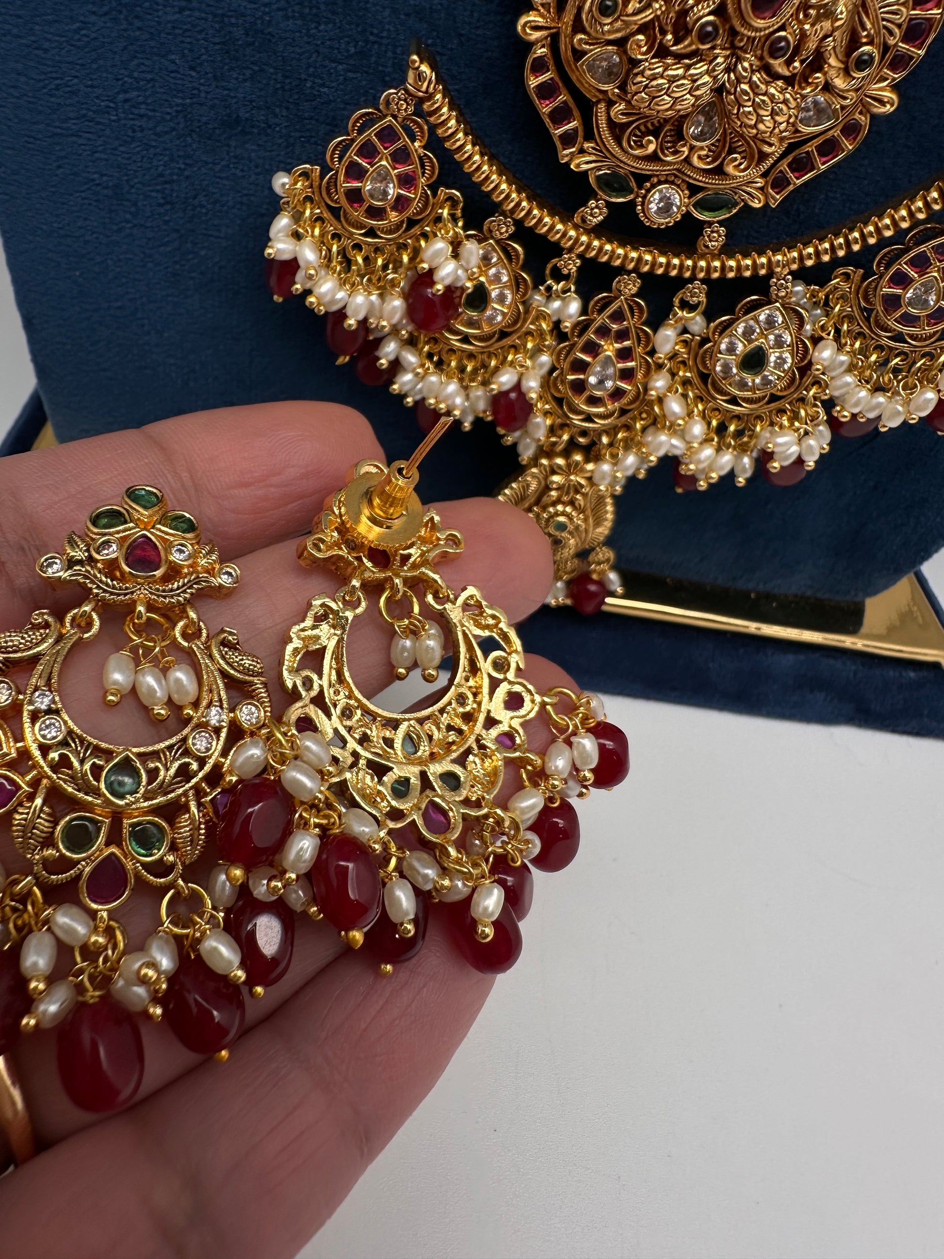 Chandbali Red Beads Long Necklace - 