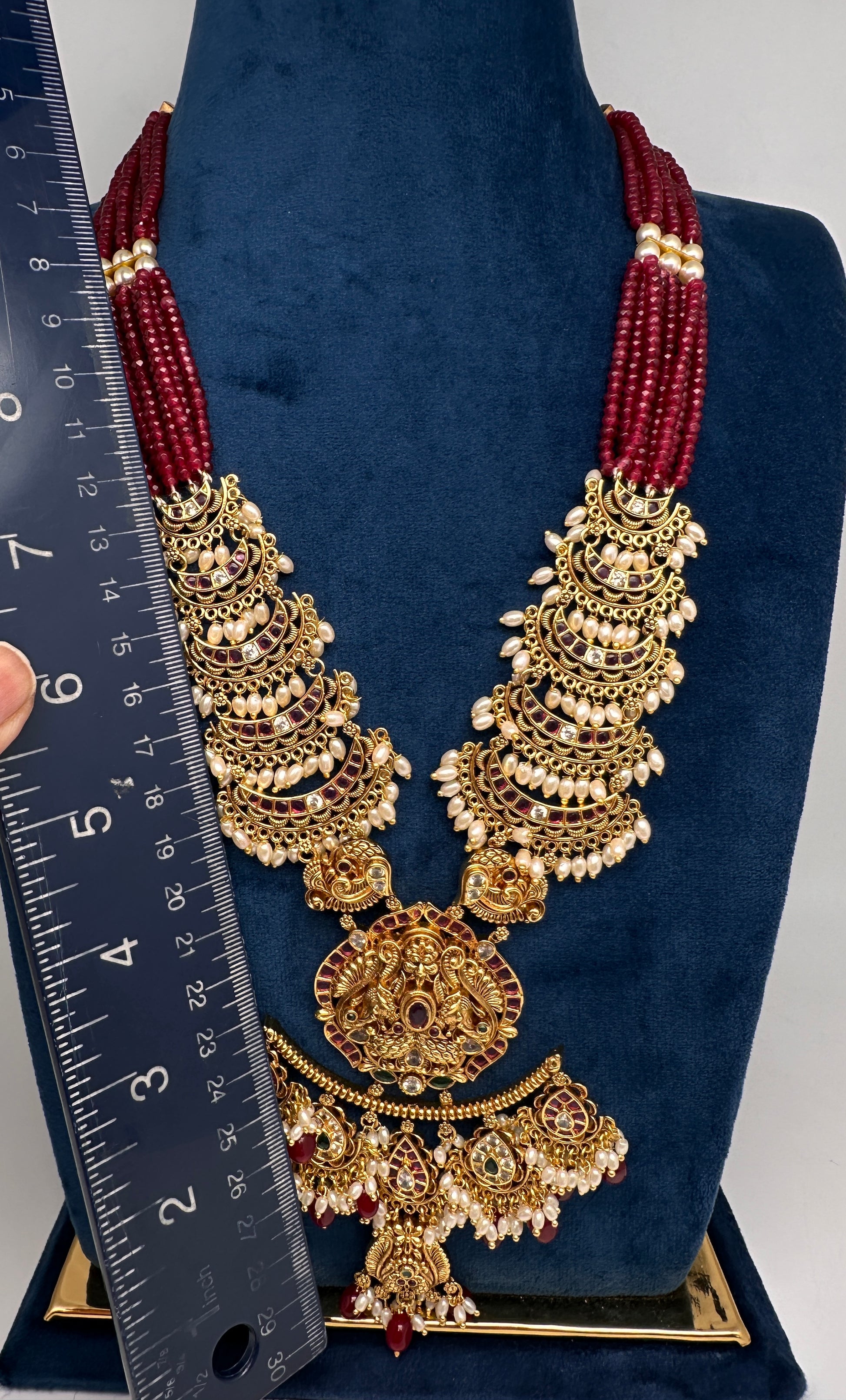 Chandbali Red Beads Long Necklace - 