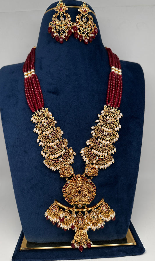 Chandbali Red Beads Long Necklace - 