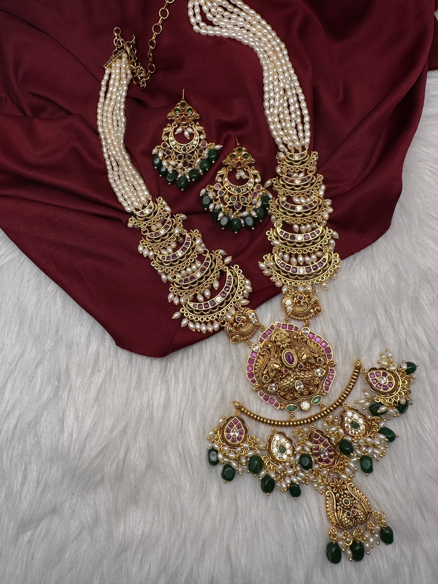 Chandbali Red Beads Long Necklace - 