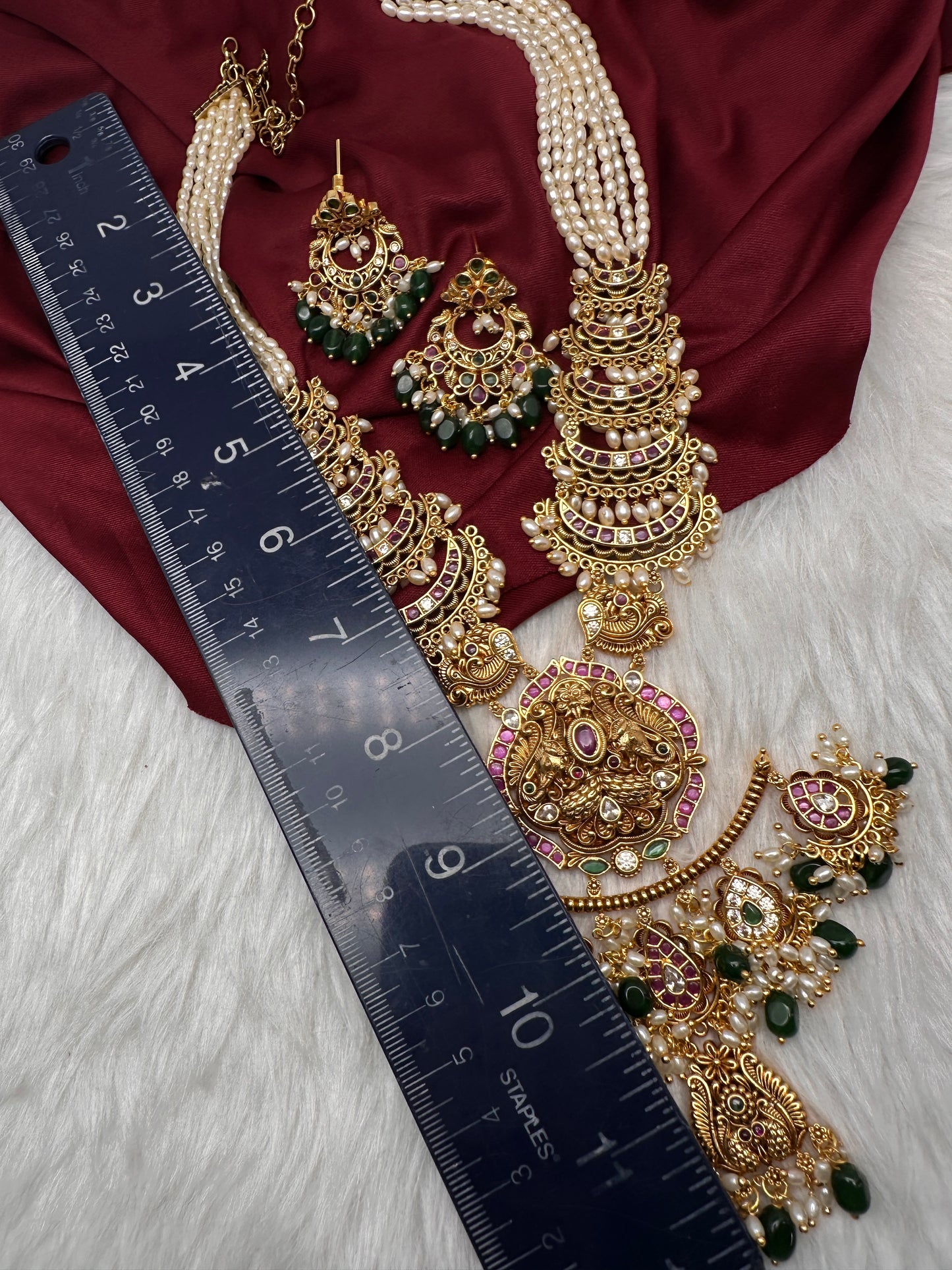 Chandbali Red Beads Long Necklace - 