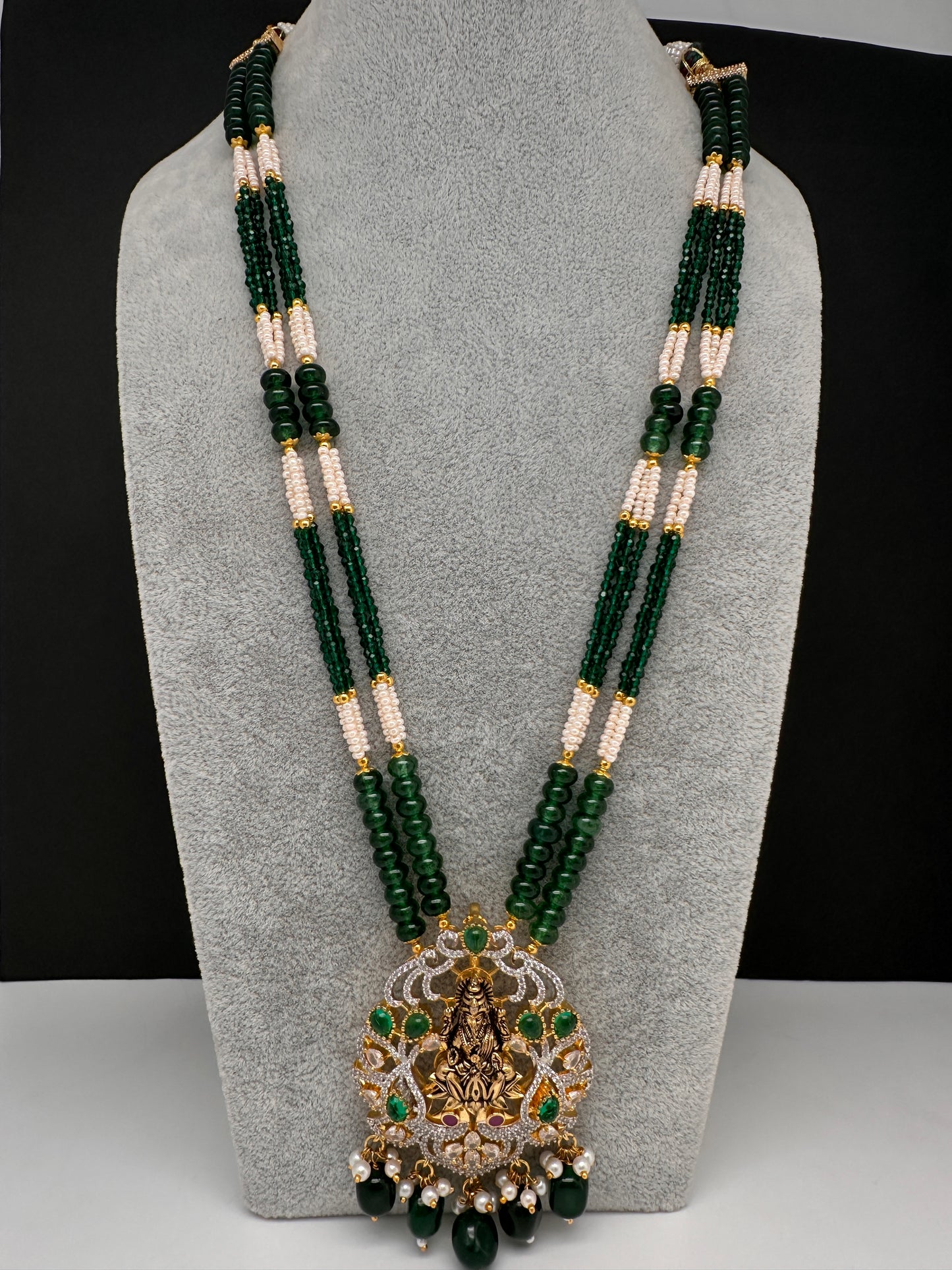 Goddess Lakshmi Beads Long Color Stone Necklace - Green