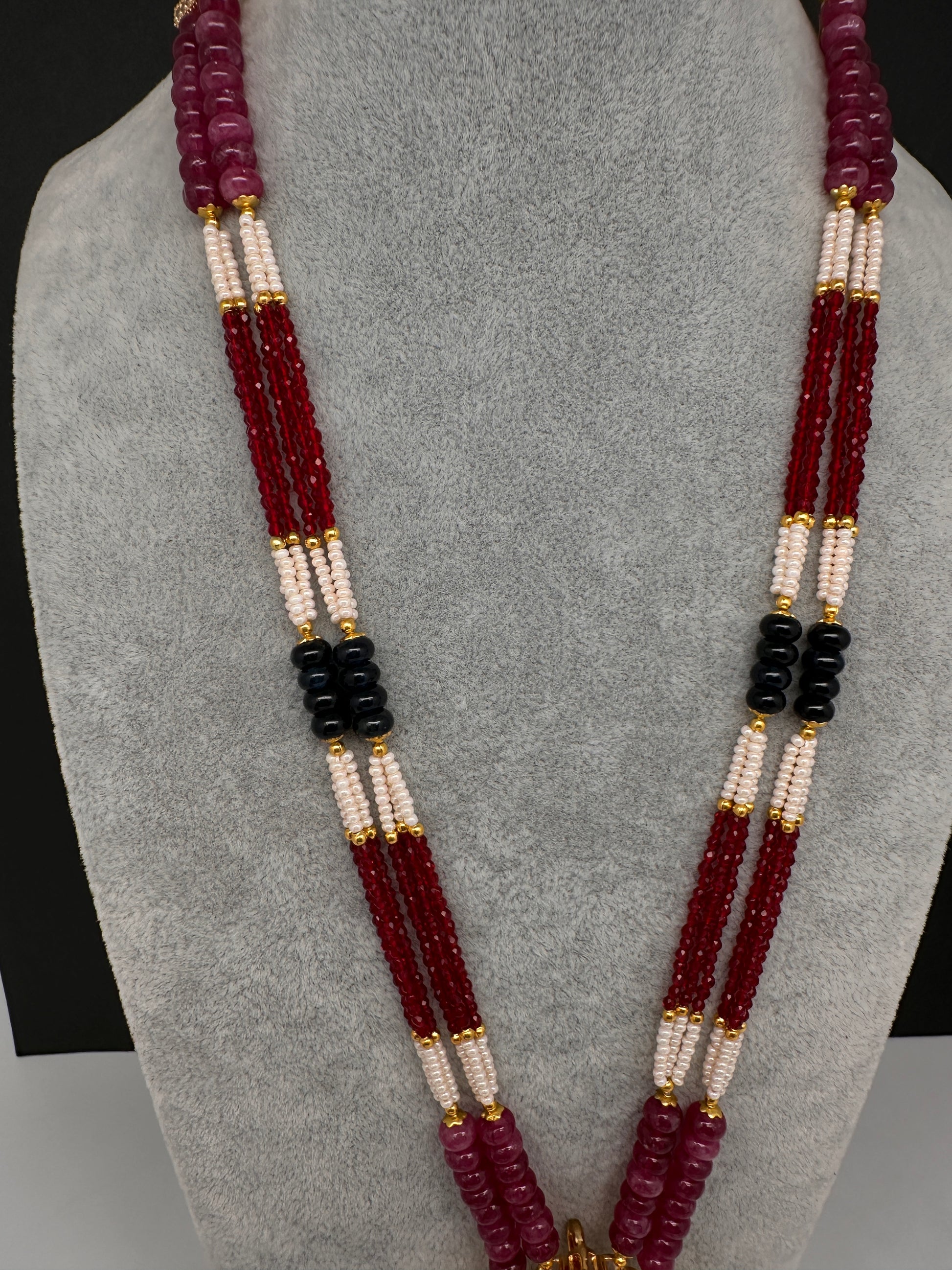 Goddess Lakshmi Beads Long Color Stone Necklace - Red