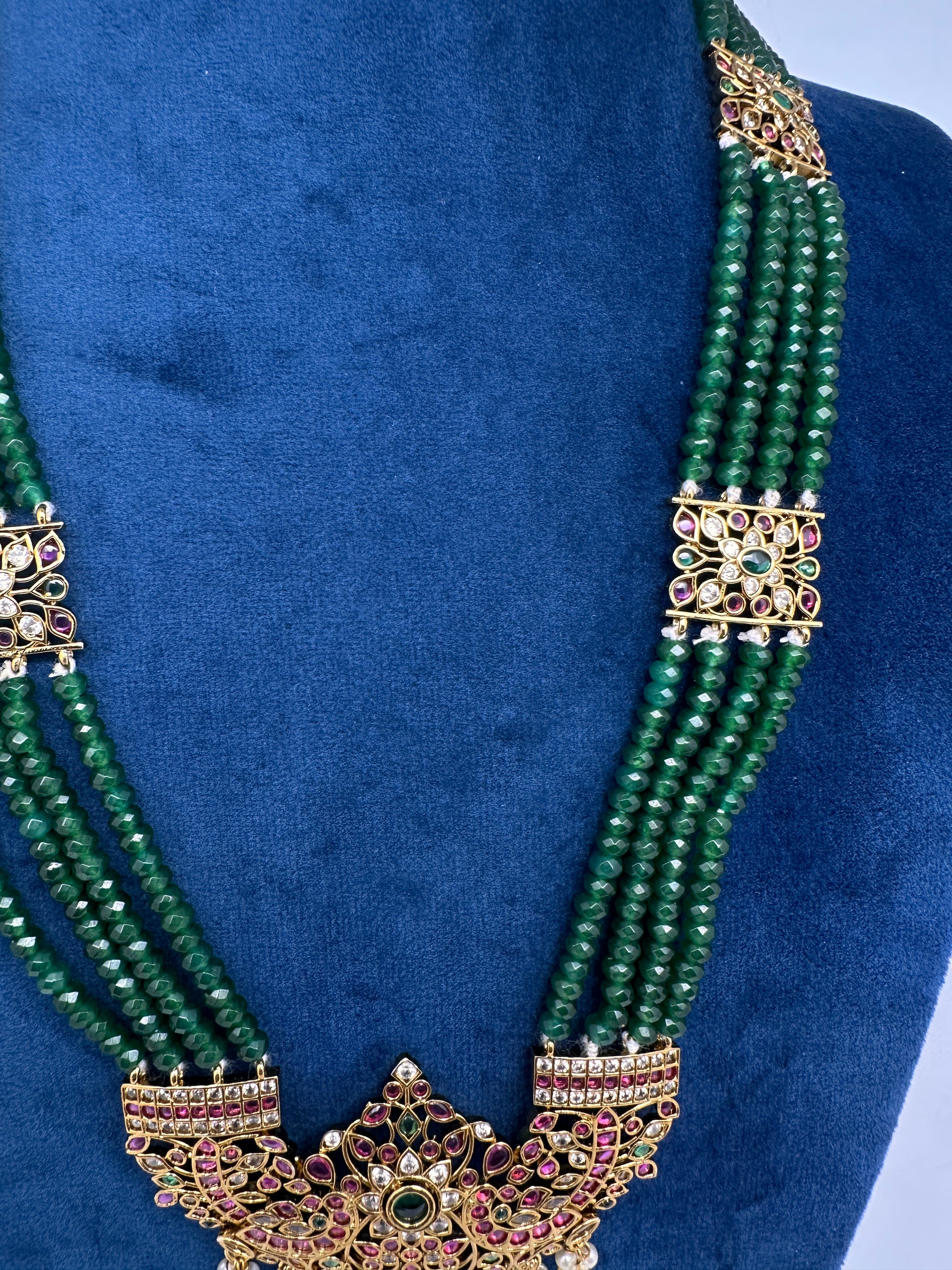 Kemp Beads Long Rani Haar Color Stone Necklace - Green