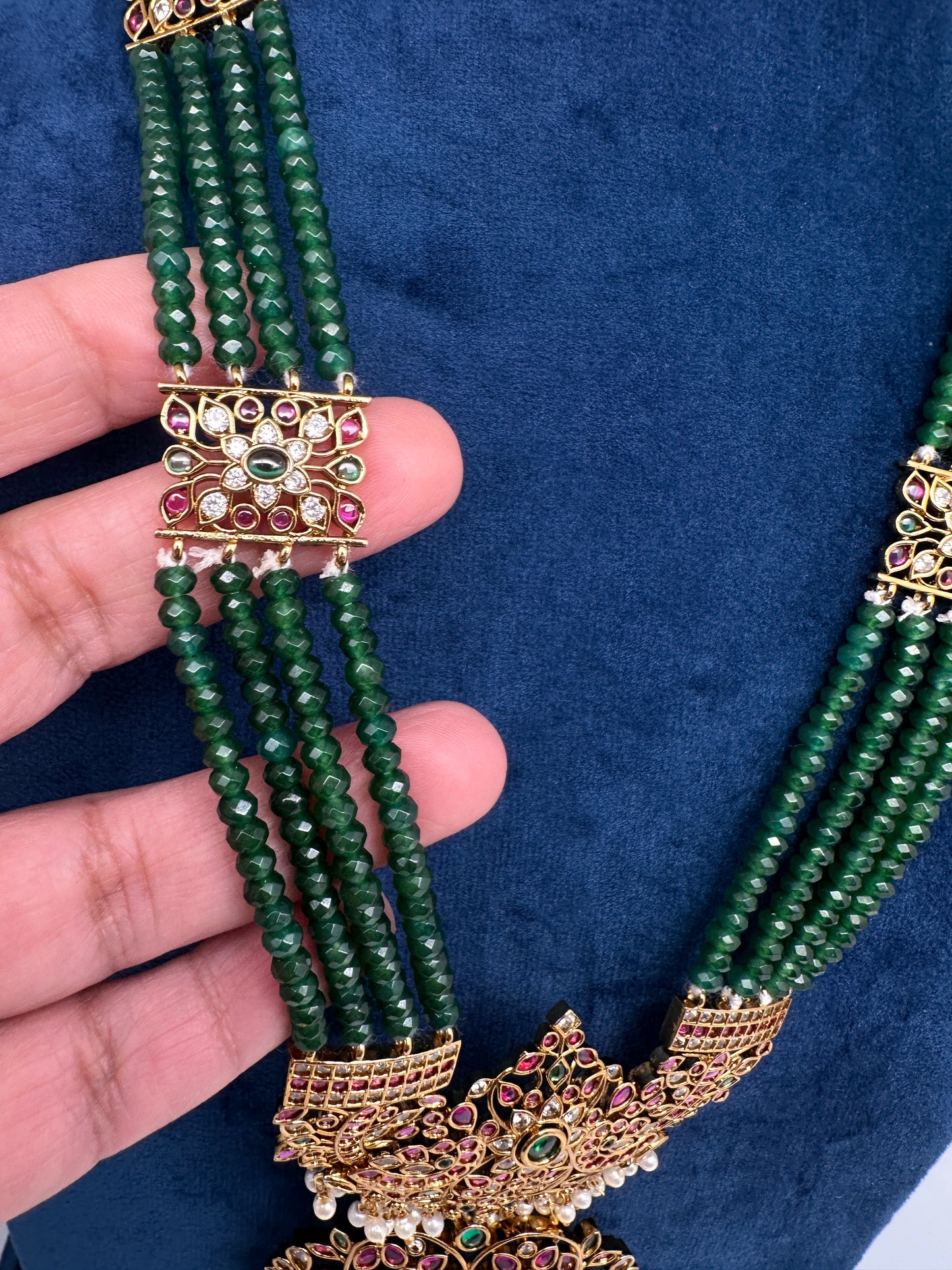 Kemp Beads Long Rani Haar Color Stone Necklace - Green