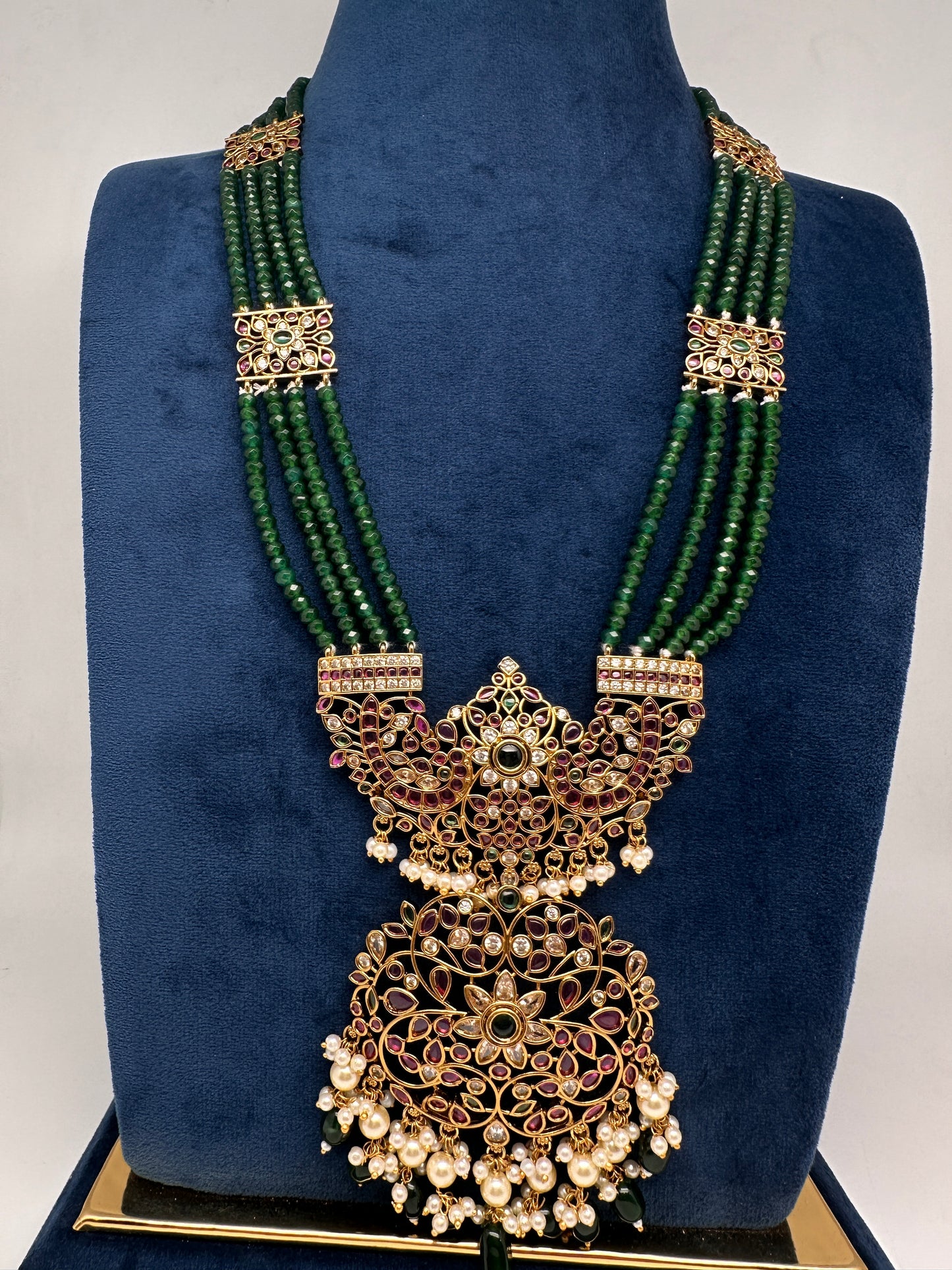 Kemp Beads Long Rani Haar Color Stone Necklace - Green