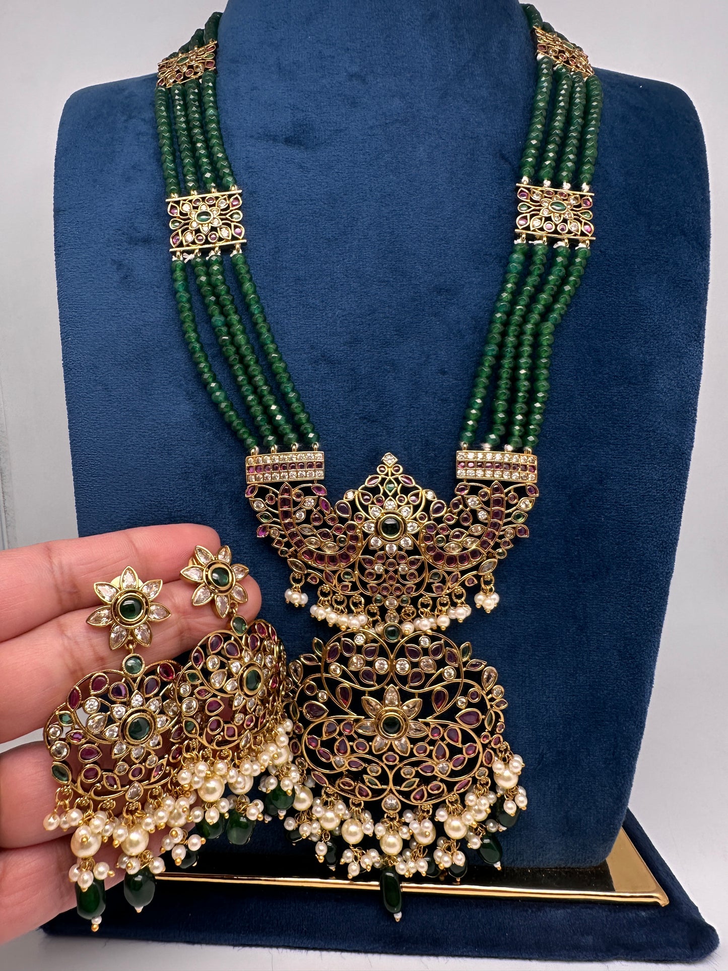 Kemp Beads Long Rani Haar Color Stone Necklace - Green