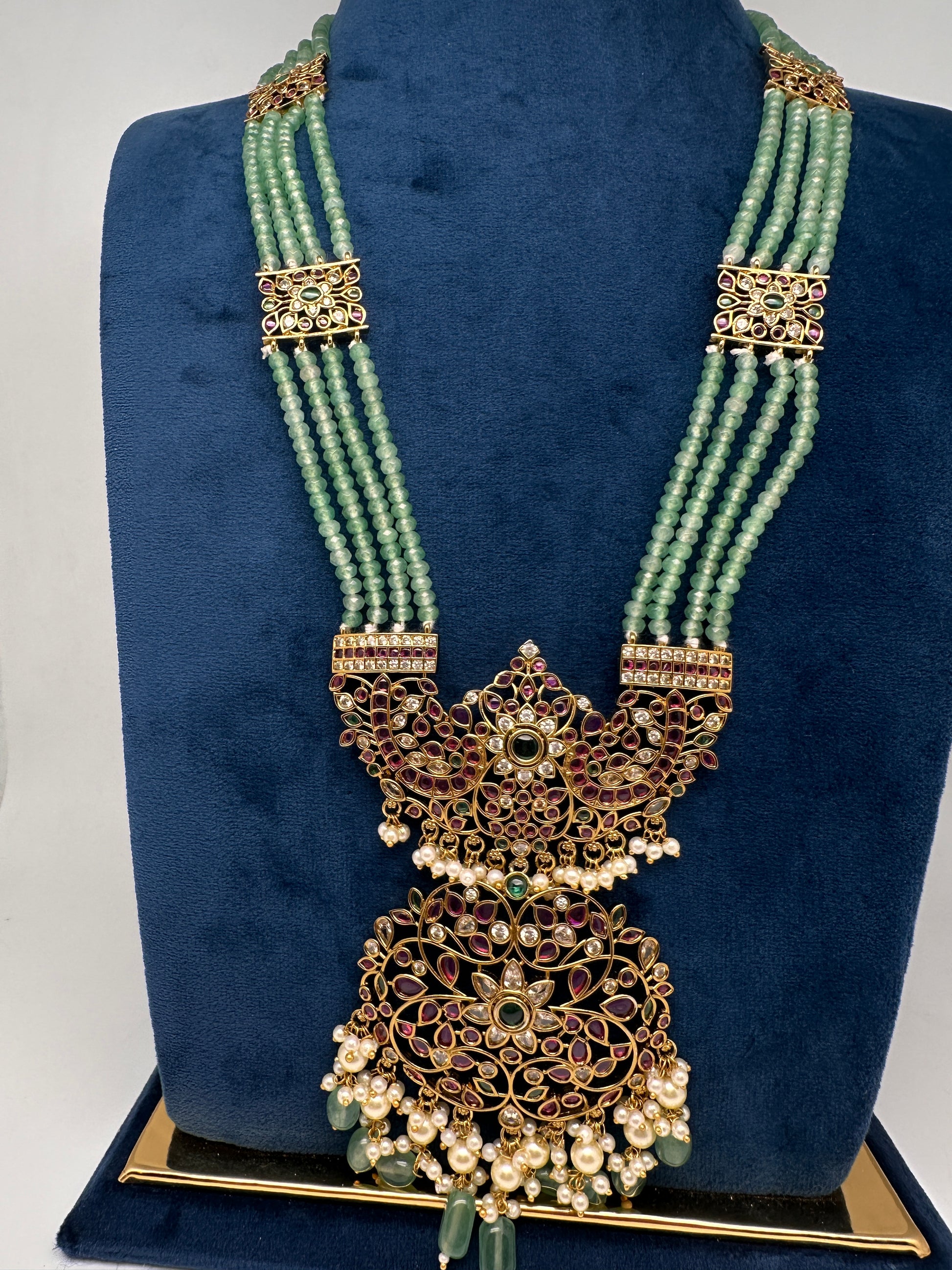 Kemp Beads Long Rani Haar Color Stone Necklace - MintGreen