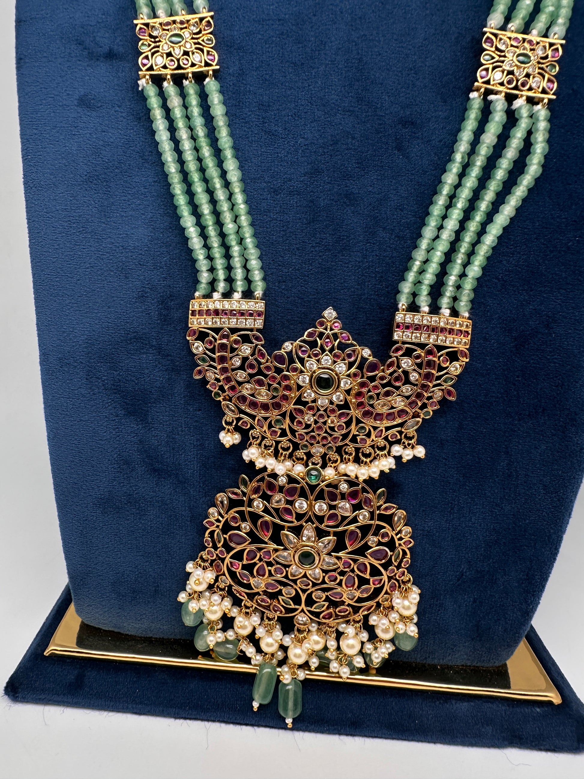 Kemp Beads Long Rani Haar Color Stone Necklace - MintGreen