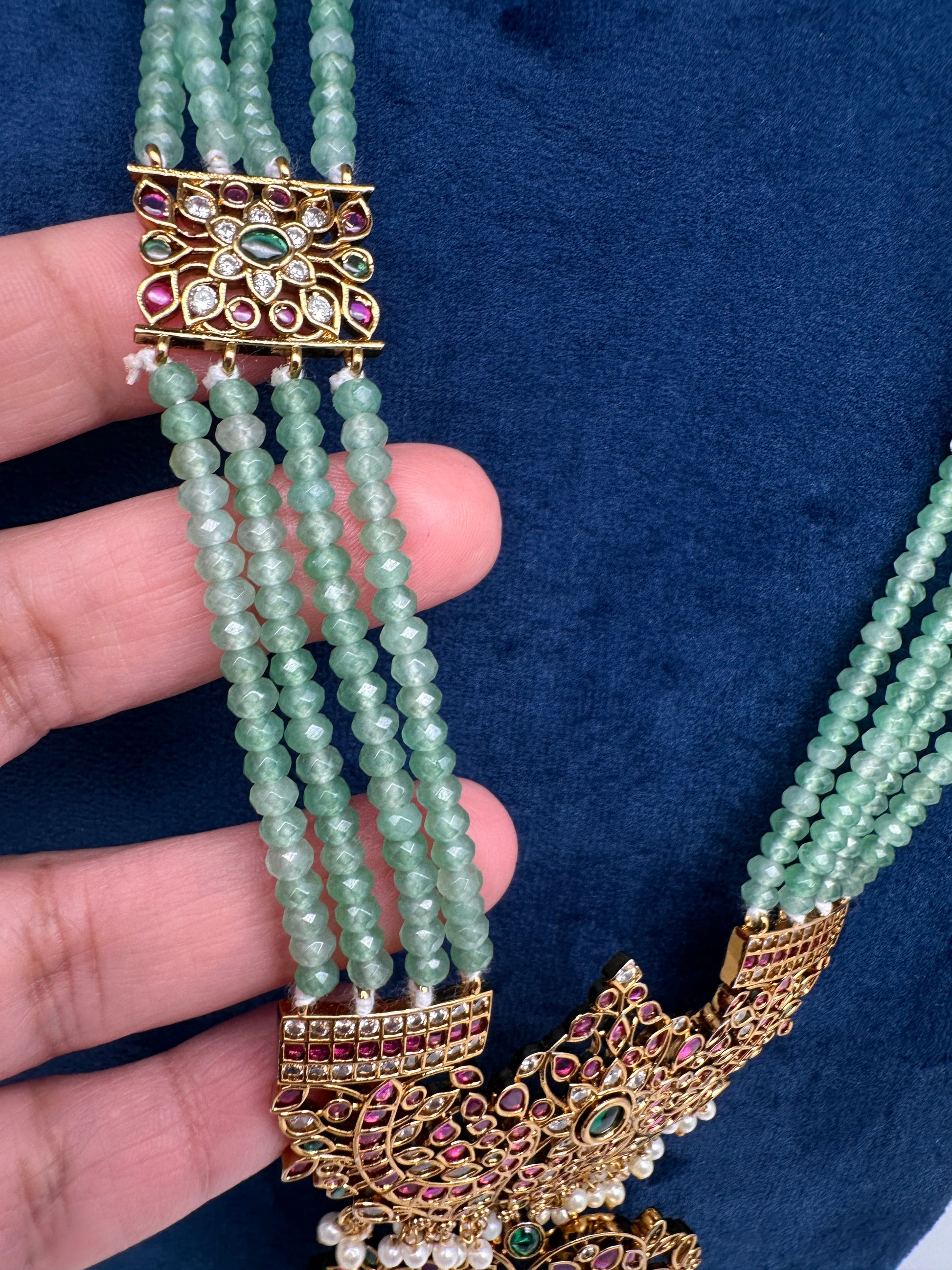Kemp Beads Long Rani Haar Color Stone Necklace - MintGreen