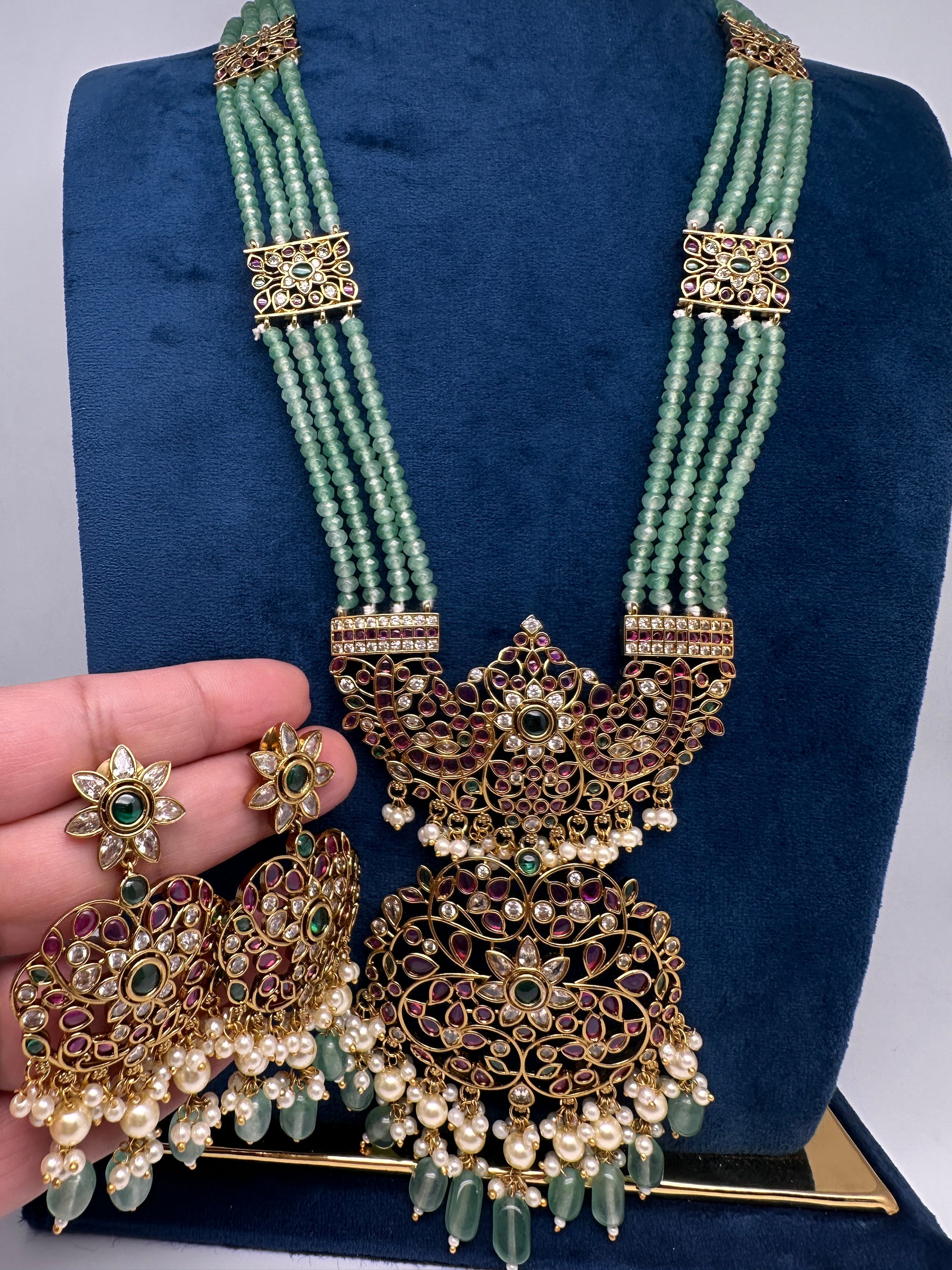 Kemp Beads Long Rani Haar Color Stone Necklace - MintGreen