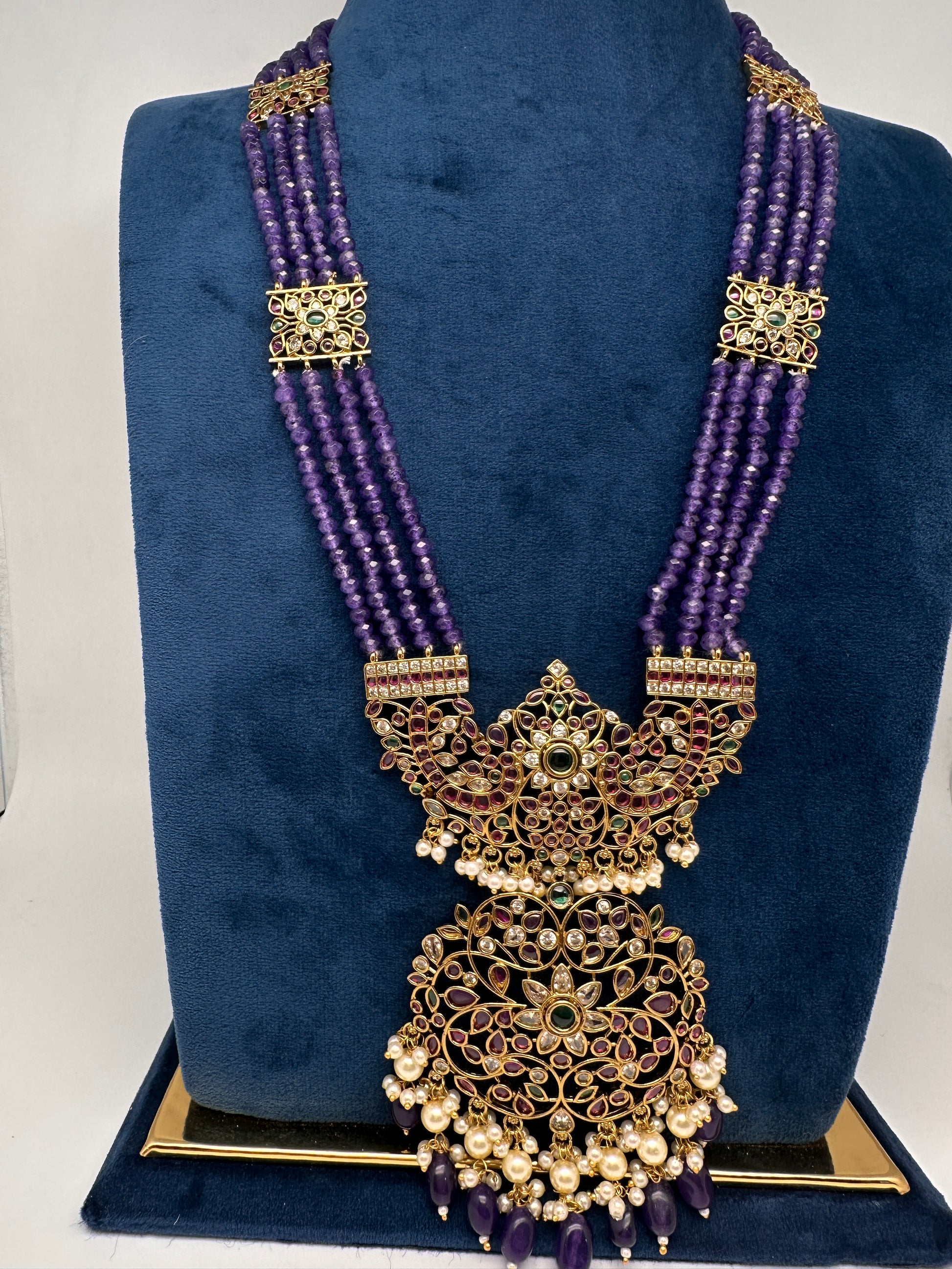 Kemp Beads Long Rani Haar Color Stone Necklace - Purple