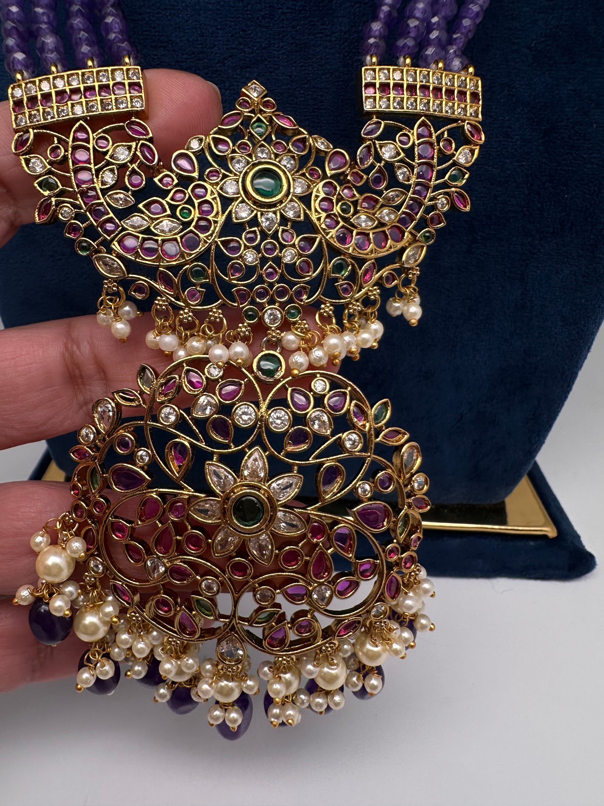 Kemp Beads Long Rani Haar Color Stone Necklace - Purple
