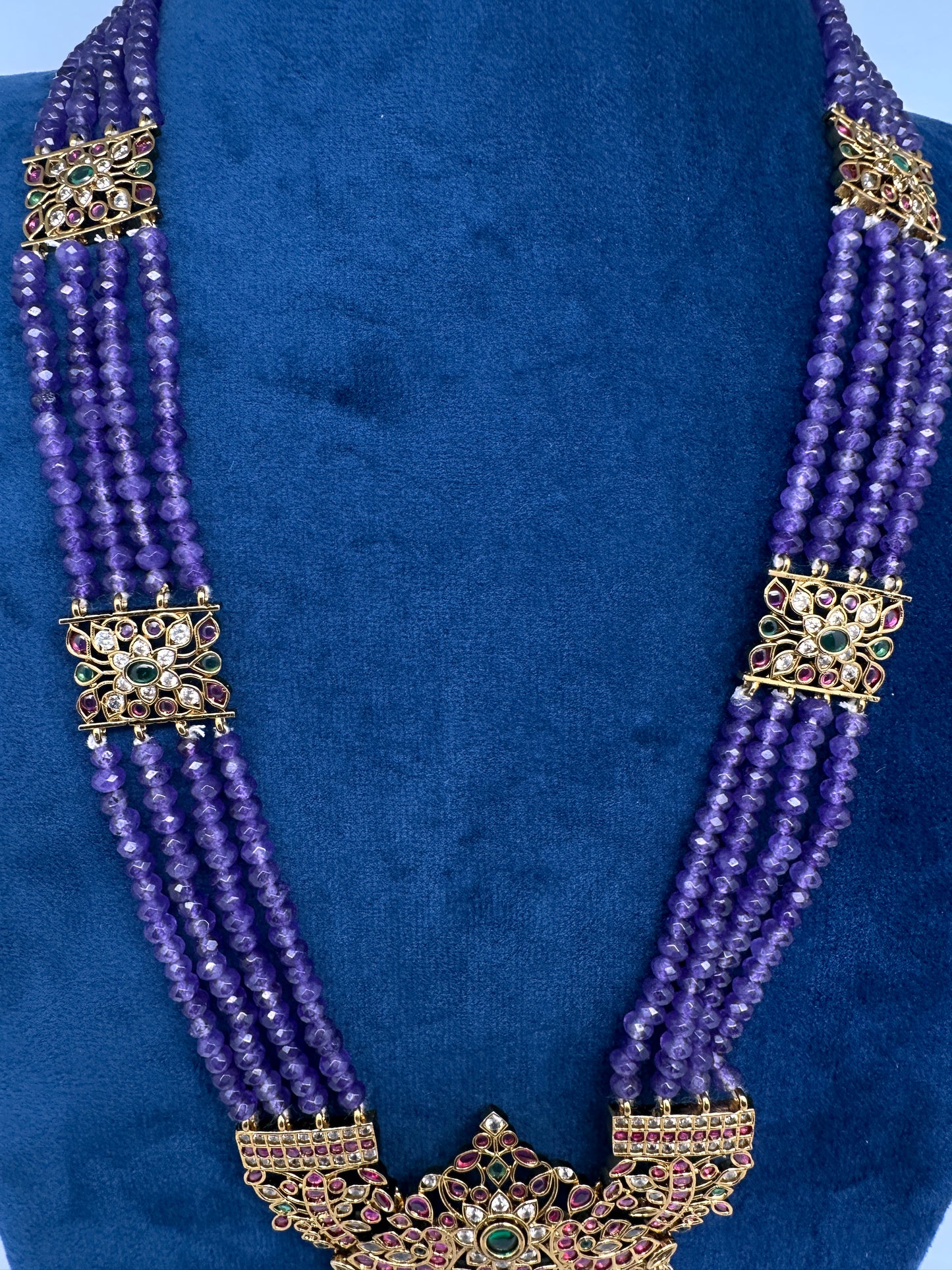Kemp Beads Long Rani Haar Color Stone Necklace - Purple