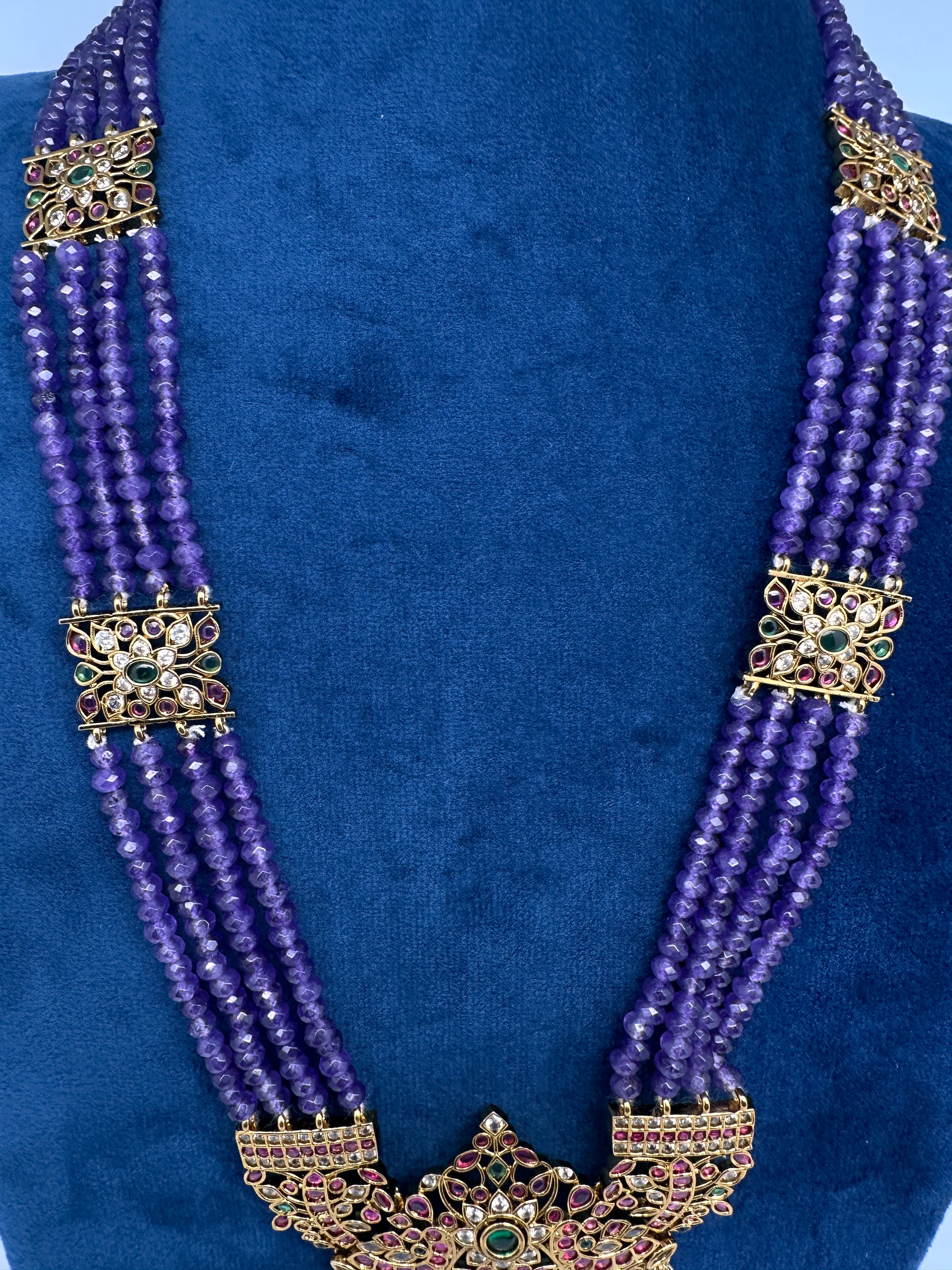 Kemp Beads Long Rani Haar Color Stone Necklace - Purple