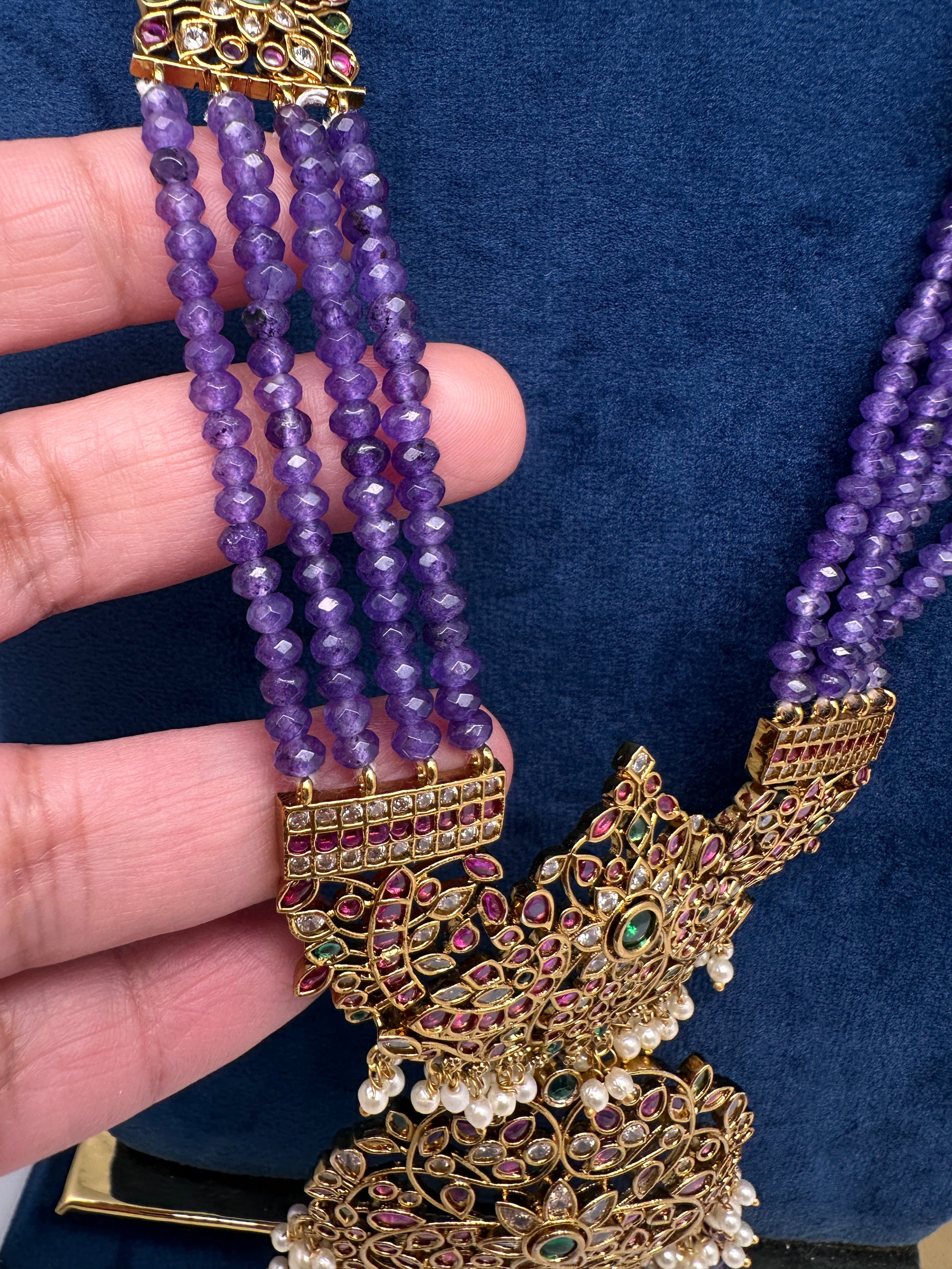 Kemp Beads Long Rani Haar Color Stone Necklace - Purple