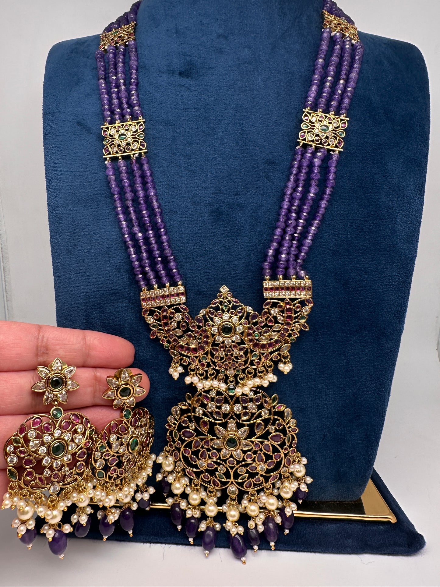 Kemp Beads Long Rani Haar Color Stone Necklace - Purple