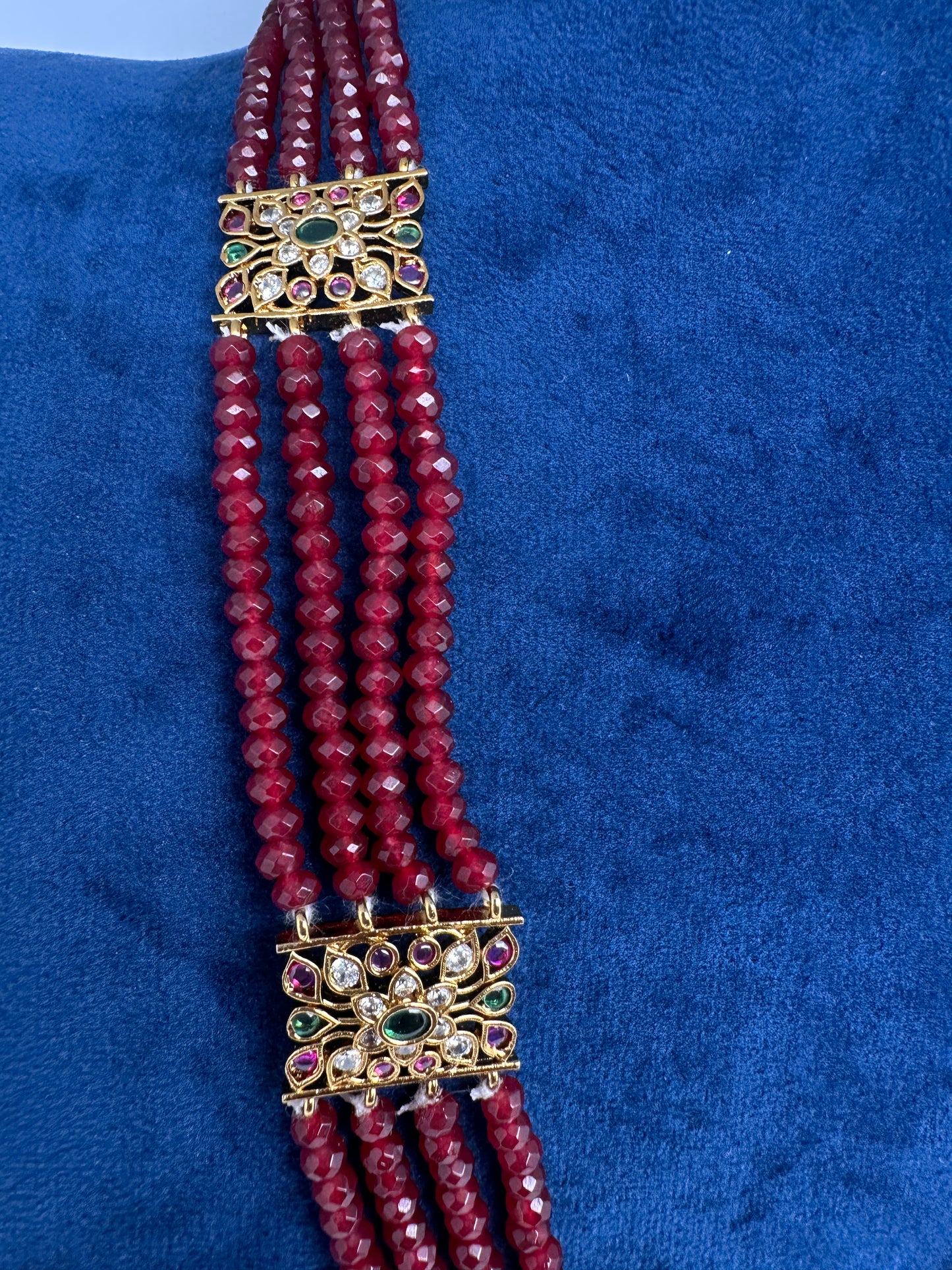 Kemp Beads Long Rani Haar Color Stone Necklace - Red