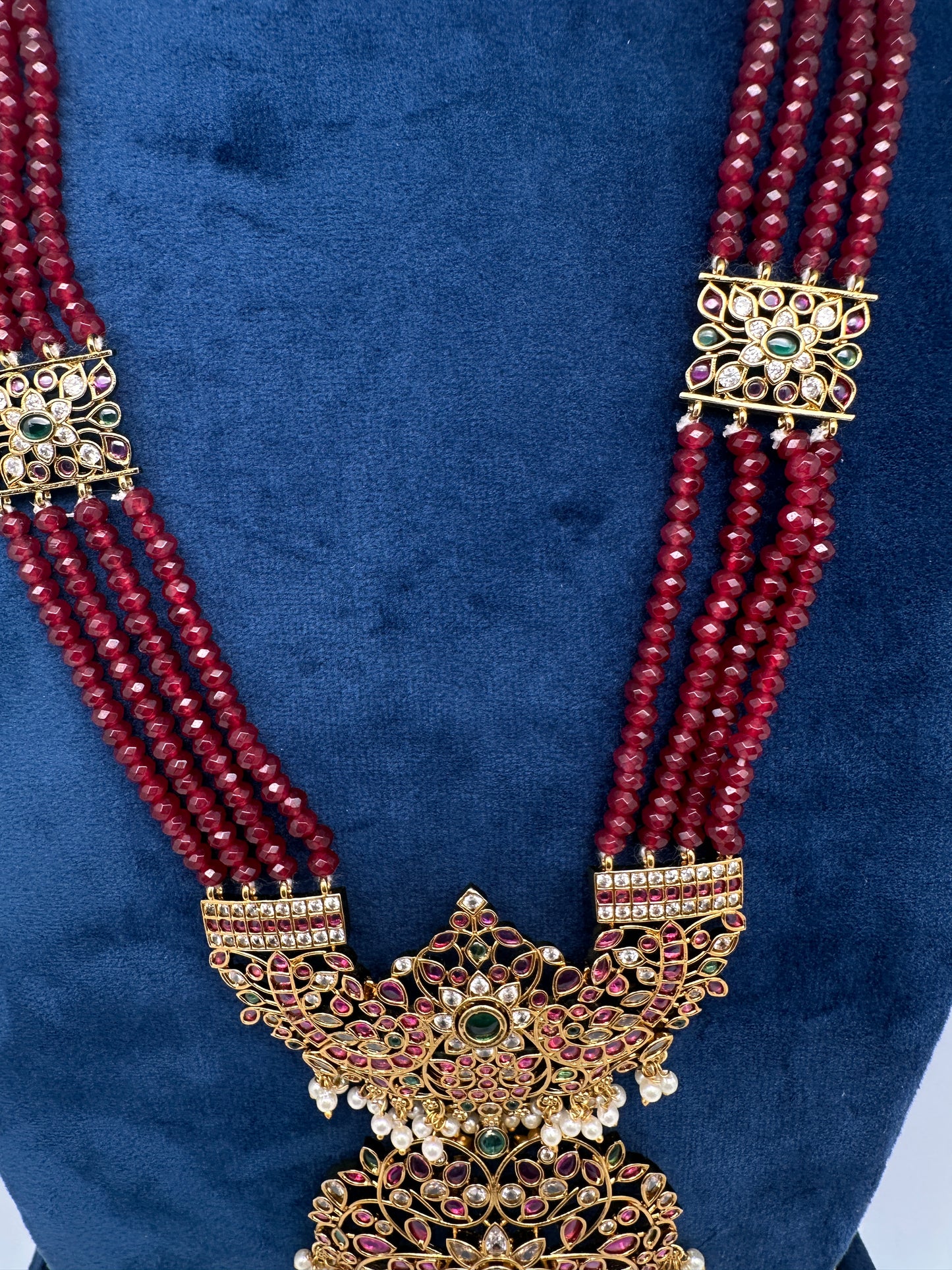 Kemp Beads Long Rani Haar Color Stone Necklace - Red