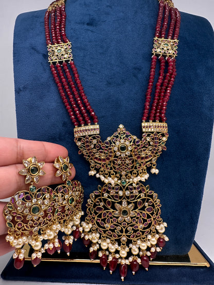 Kemp Beads Long Rani Haar Color Stone Necklace - Red