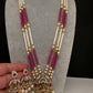 Ganesha Pearls Beads Long Color Stone Necklace - Red