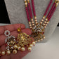 Ganesha Pearls Beads Long Color Stone Necklace - Red