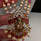 Ganesha Pearls Beads Long Color Stone Necklace - Red
