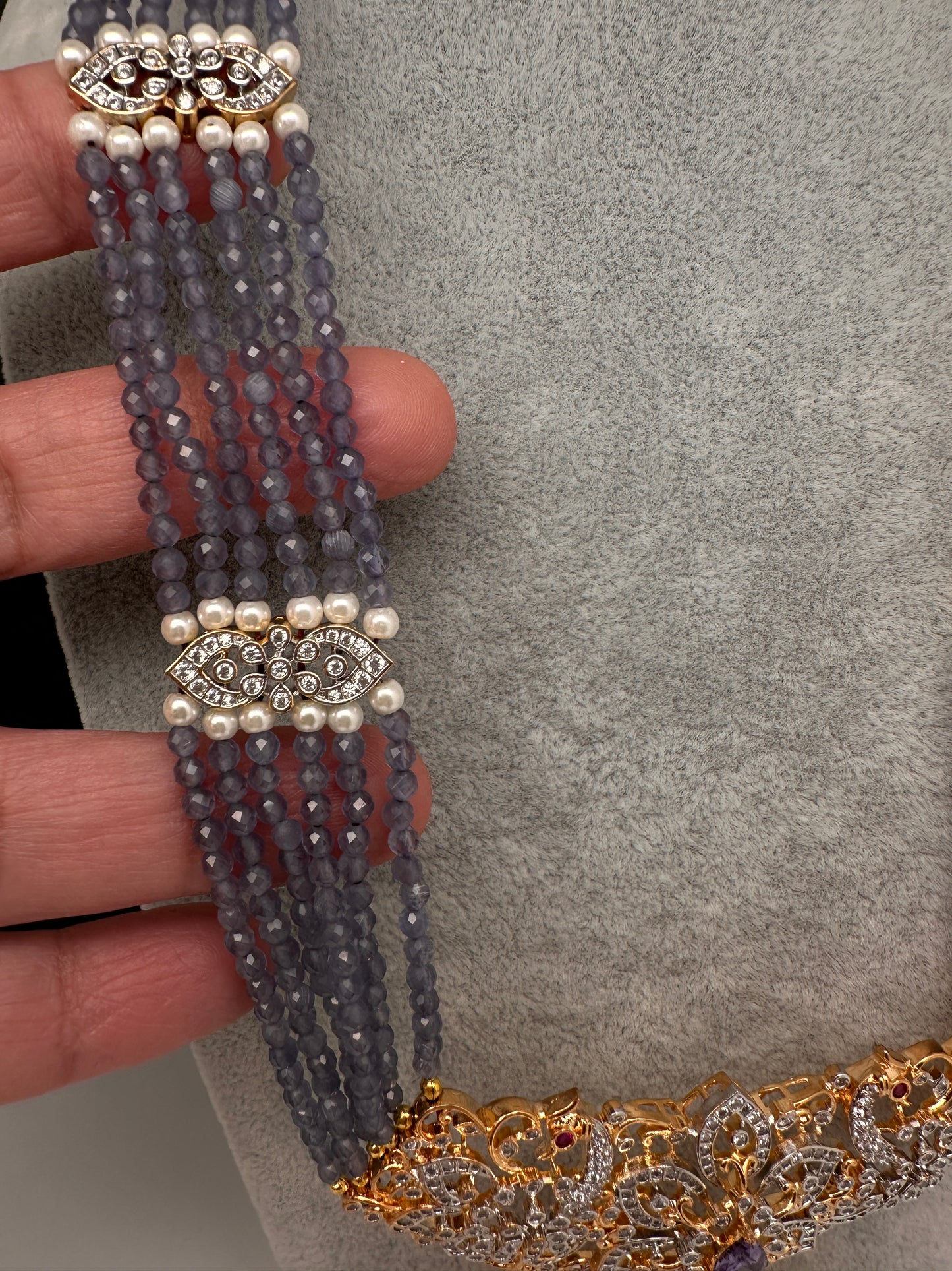 Lavender Purple CZ Beads Dual Tone Necklace - 