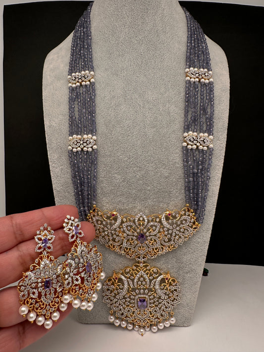 Lavender Purple CZ Beads Dual Tone Necklace - 