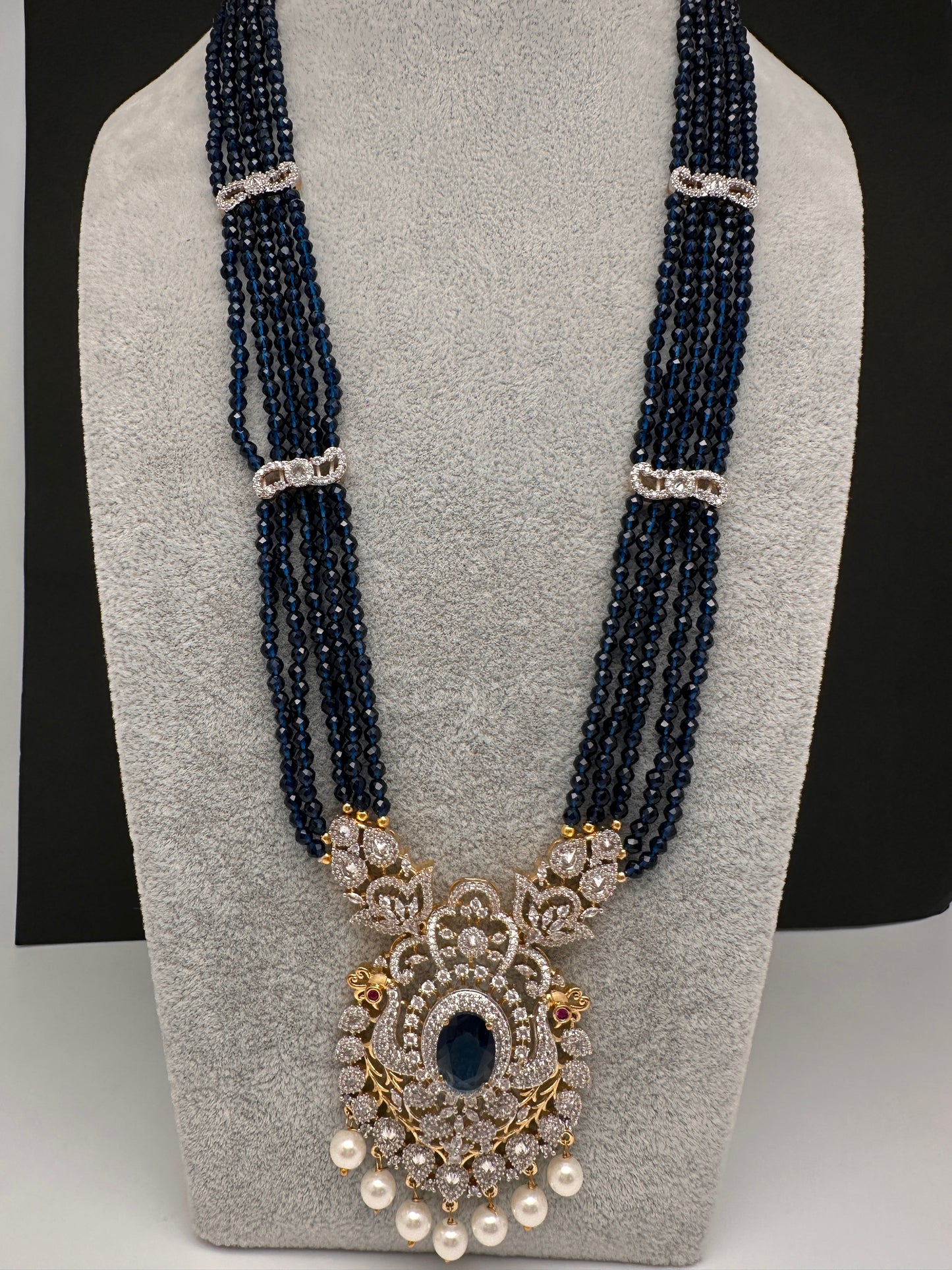 CZ Beads Long Color Stone Necklace - Blue