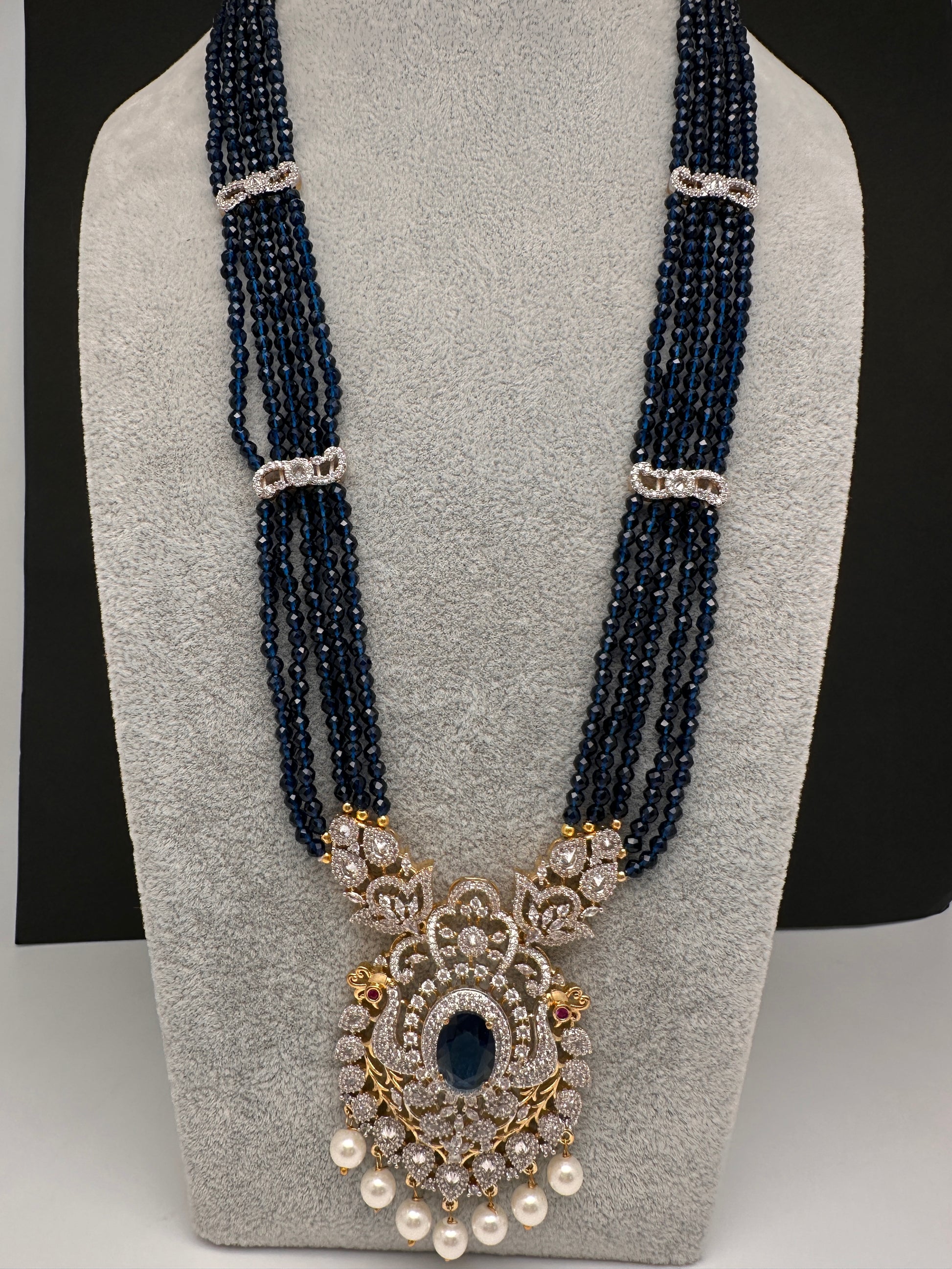 CZ Beads Long Color Stone Necklace - Blue