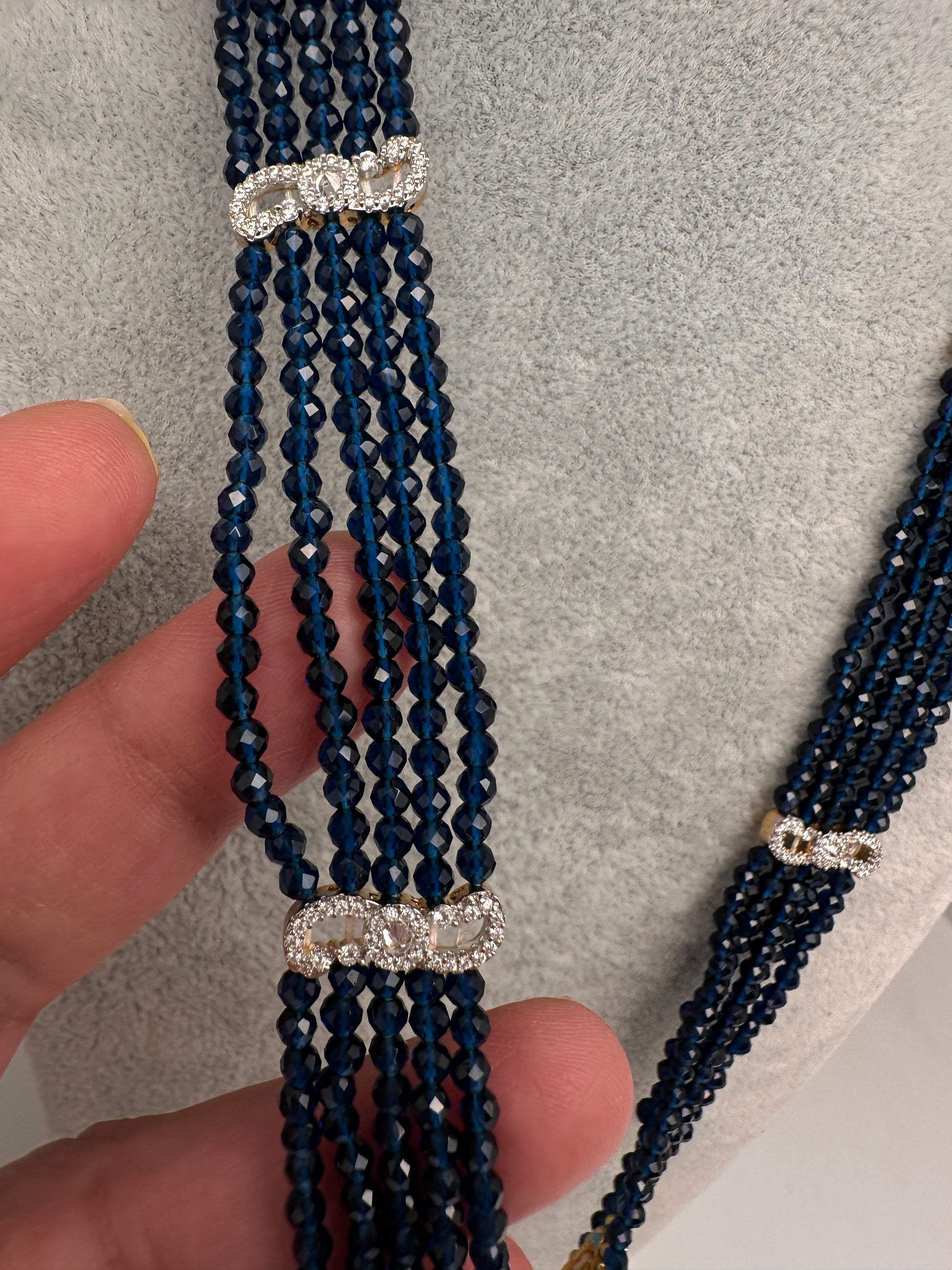 CZ Beads Long Color Stone Necklace - Blue