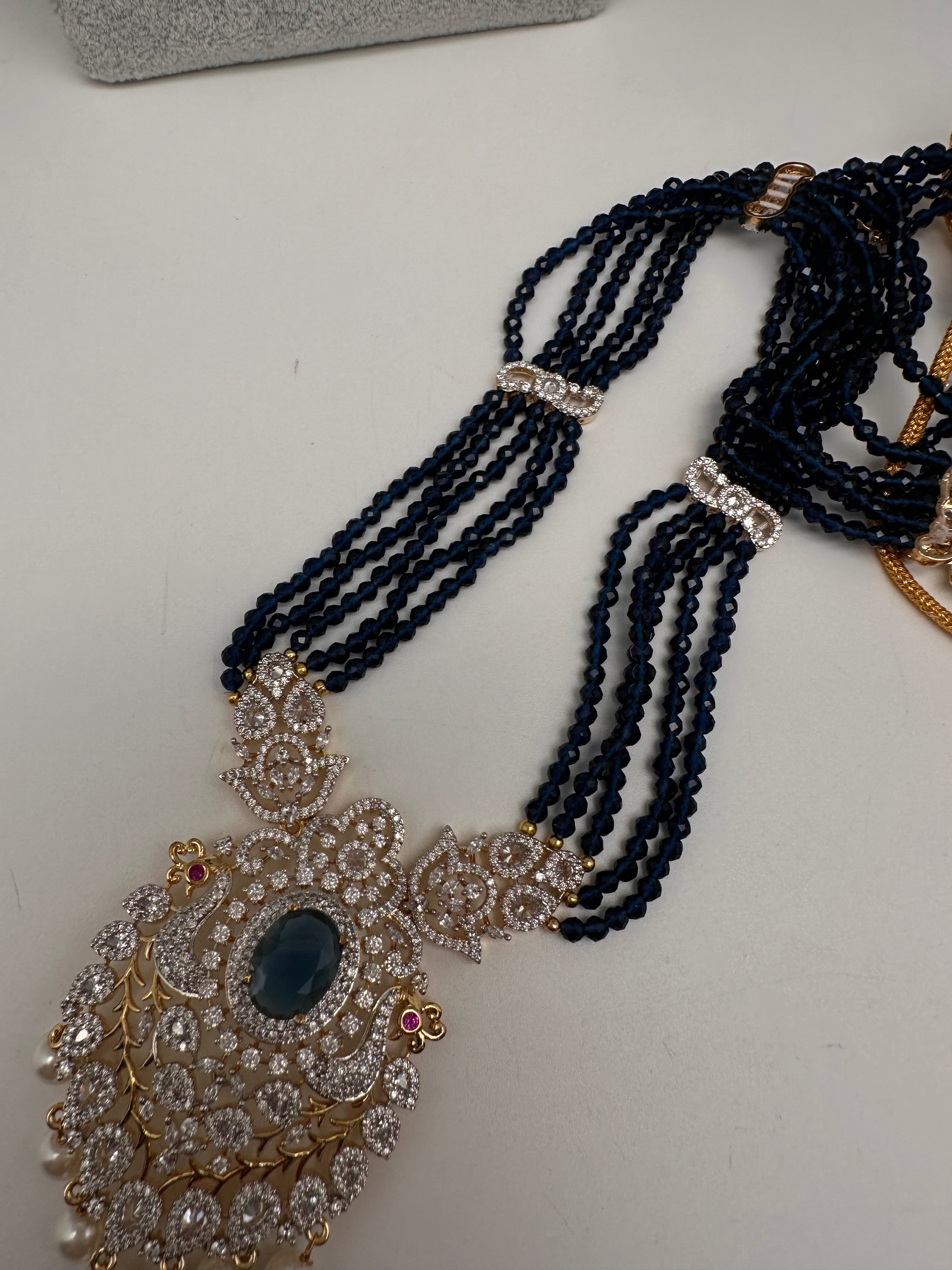 CZ Beads Long Color Stone Necklace - Blue
