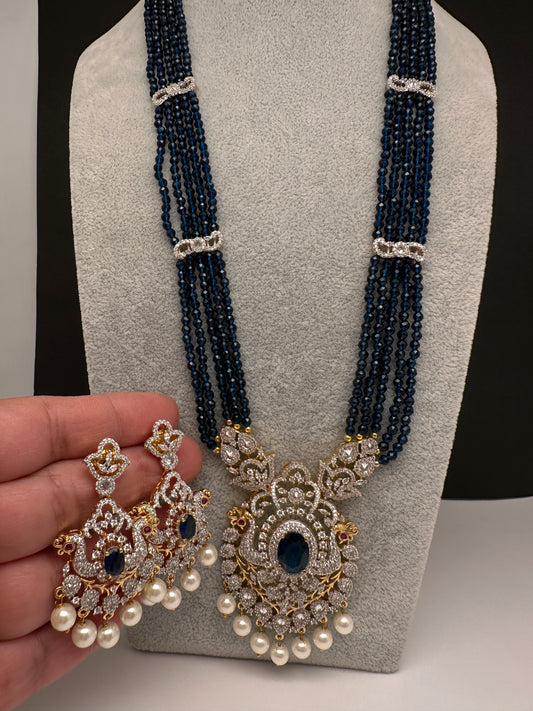 CZ Beads Long Color Stone Necklace - Blue
