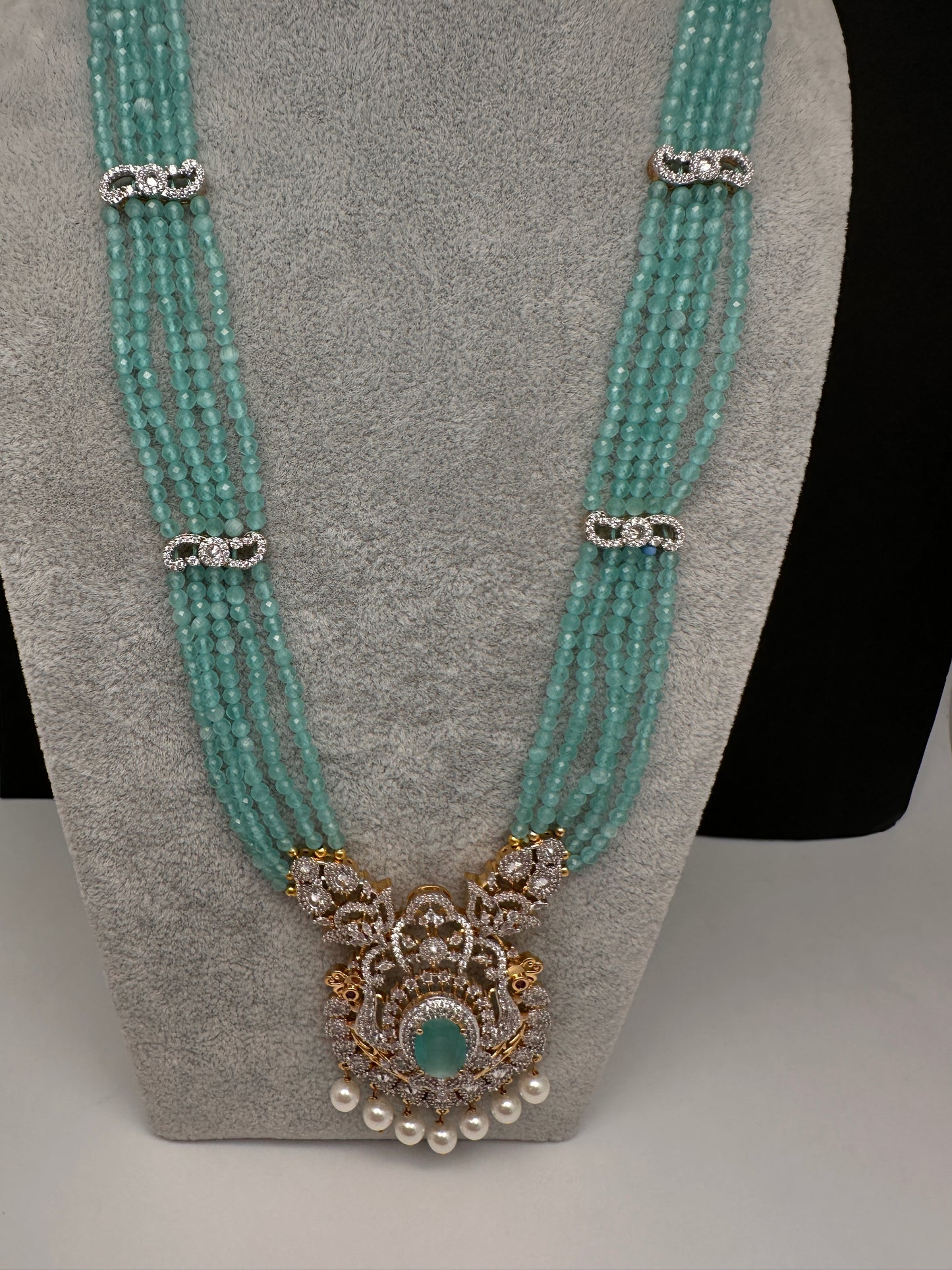 CZ Beads Long Color Stone Necklace - MintGreen