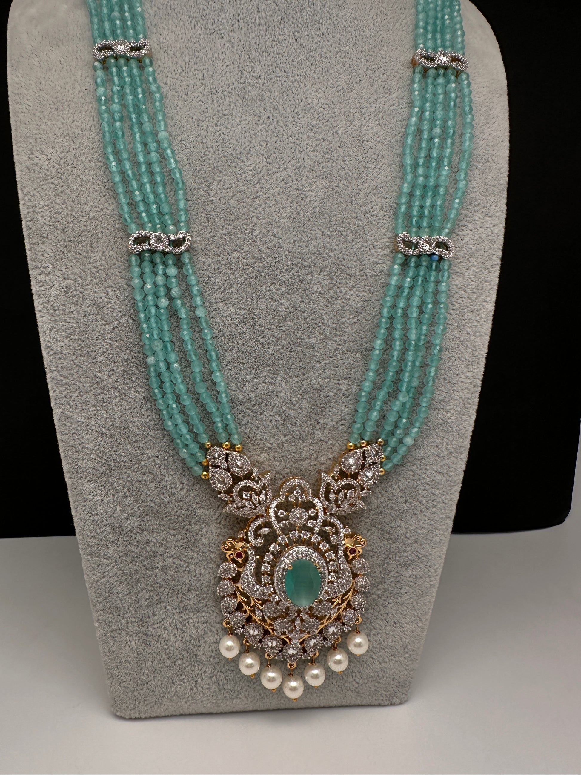CZ Beads Long Color Stone Necklace - MintGreen