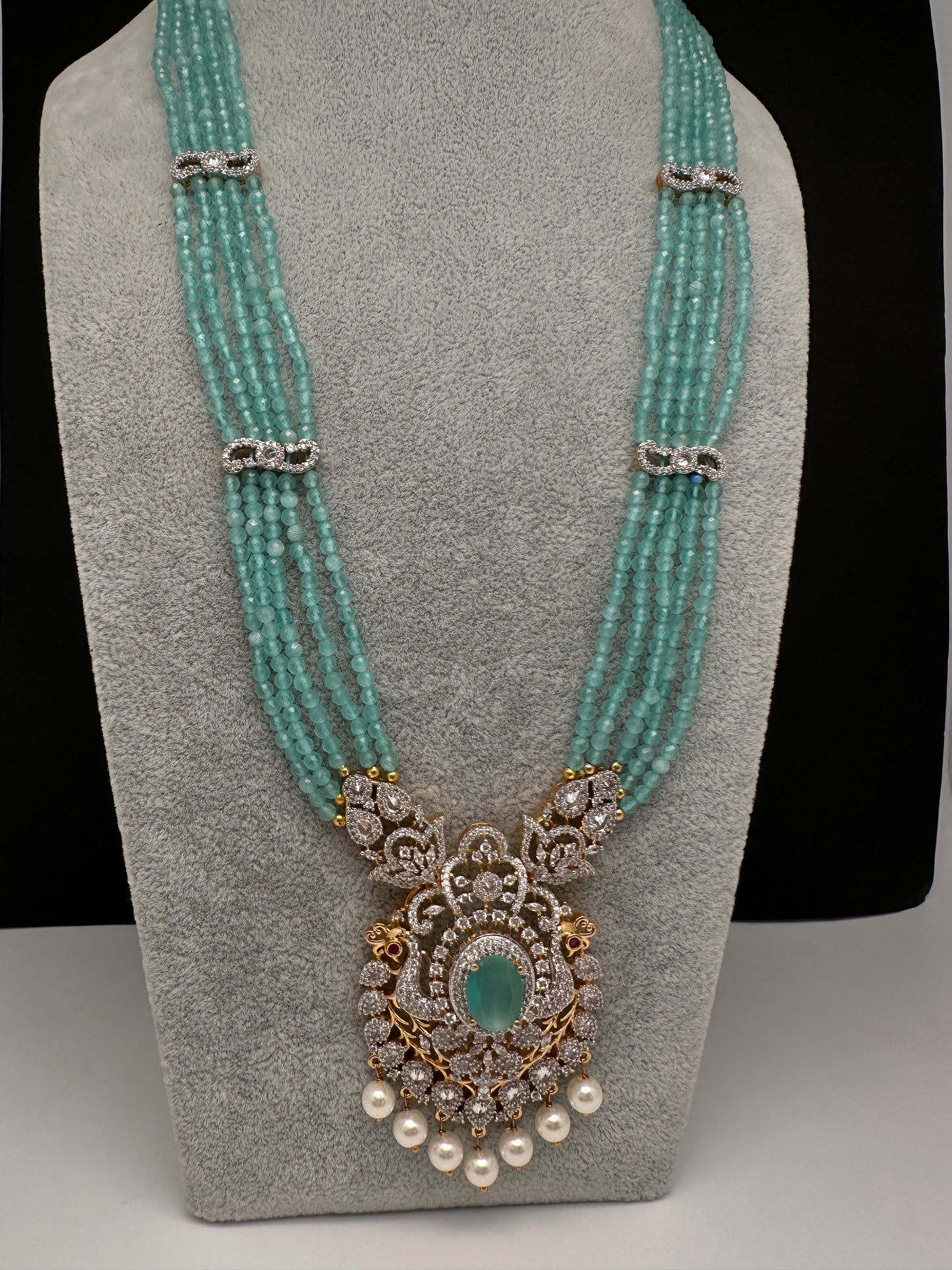 CZ Beads Long Color Stone Necklace - MintGreen