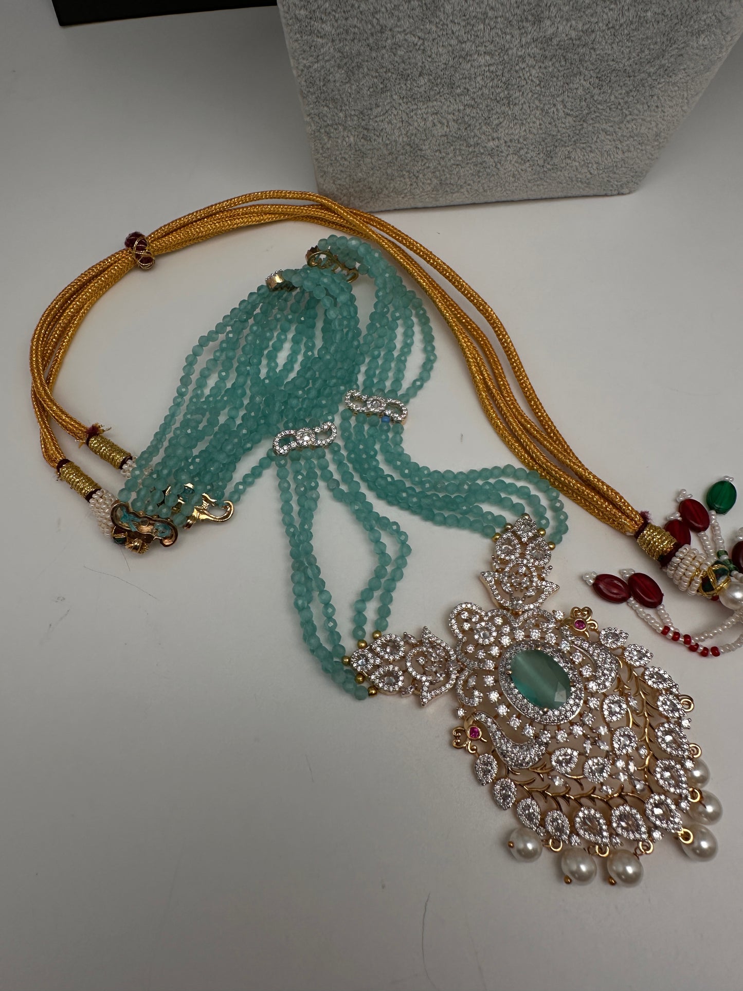 CZ Beads Long Color Stone Necklace - MintGreen