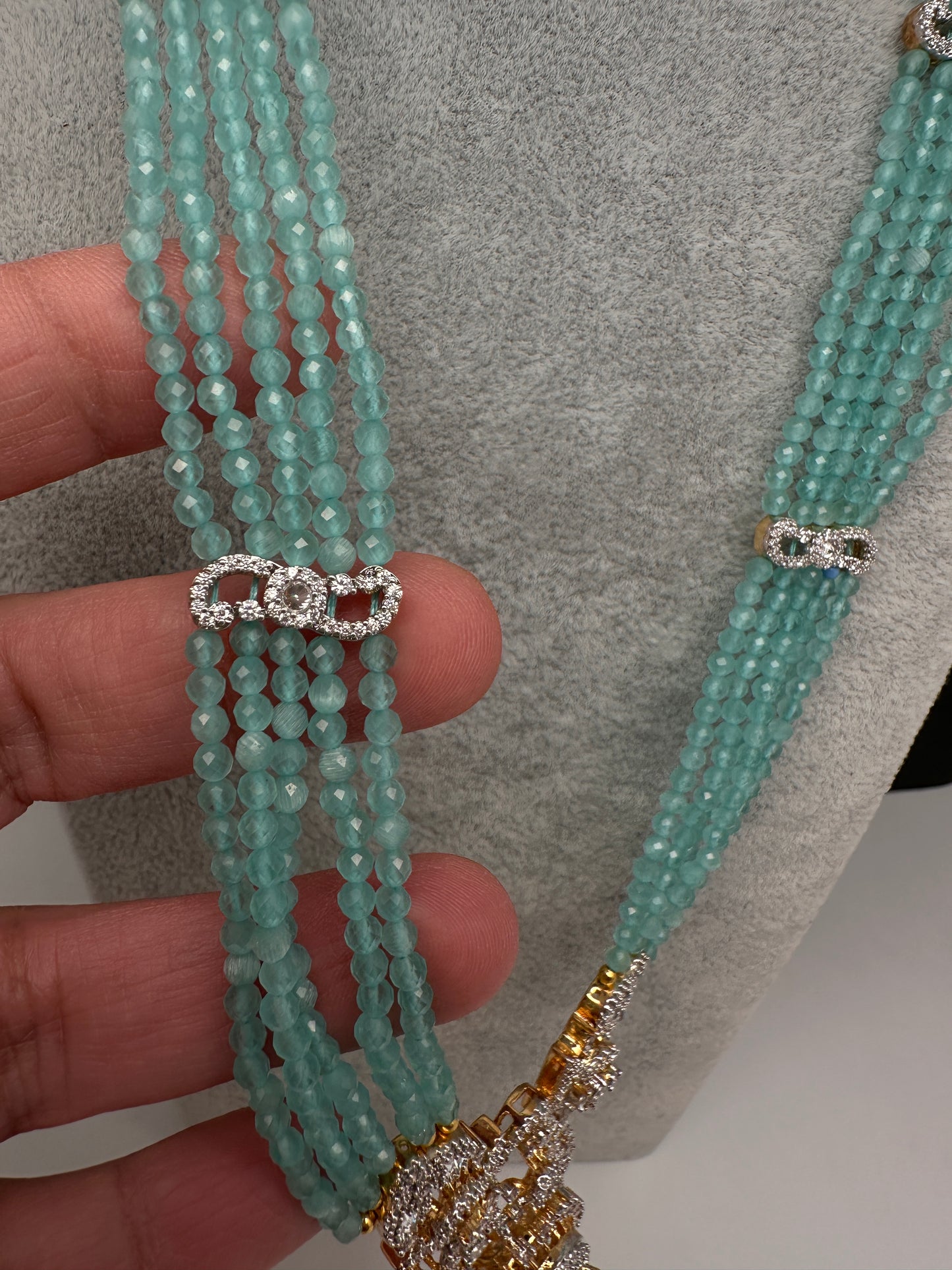 CZ Beads Long Color Stone Necklace - MintGreen