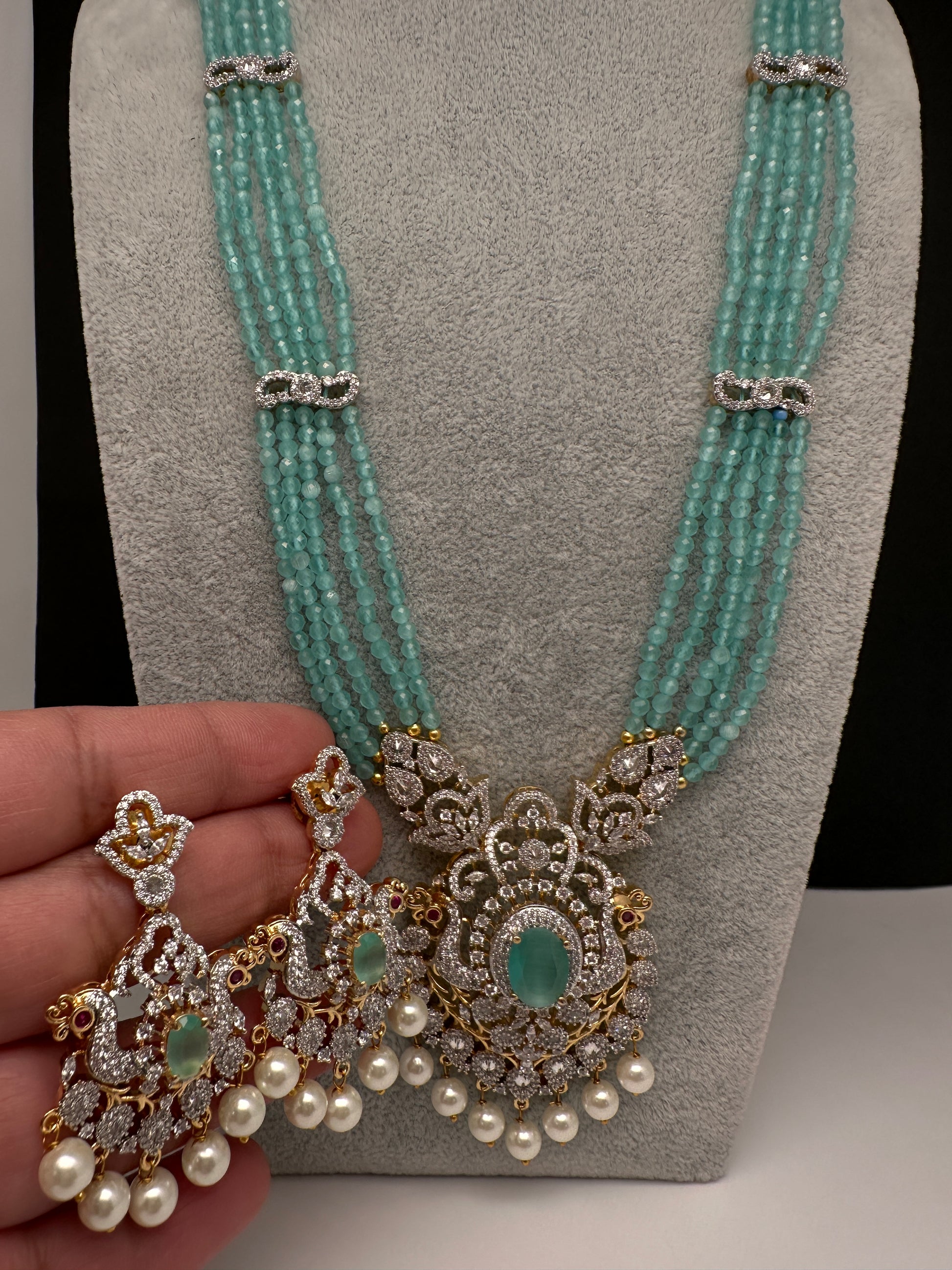 CZ Beads Long Color Stone Necklace - MintGreen