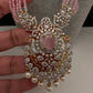 CZ Beads Long Color Stone Necklace - Pink