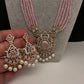 CZ Beads Long Color Stone Necklace - Pink