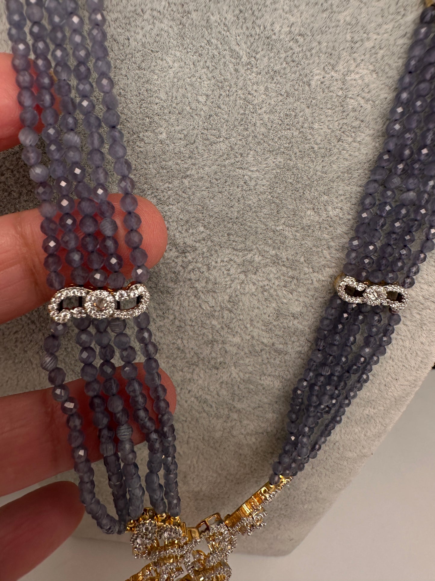 CZ Beads Long Color Stone Necklace - Purple