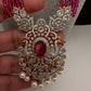 CZ Beads Long Color Stone Necklace - Red
